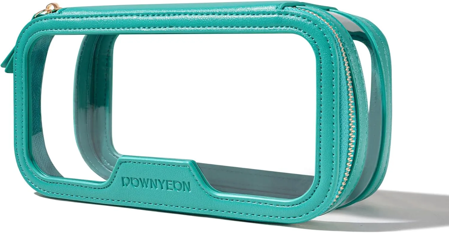 ROWNYEON Waterproof Toiletry Organizer Train Case, CLear Travel Makeup Bag for WomenTransparent Cosmetic BagPortable Makeup Case Organizer (green)