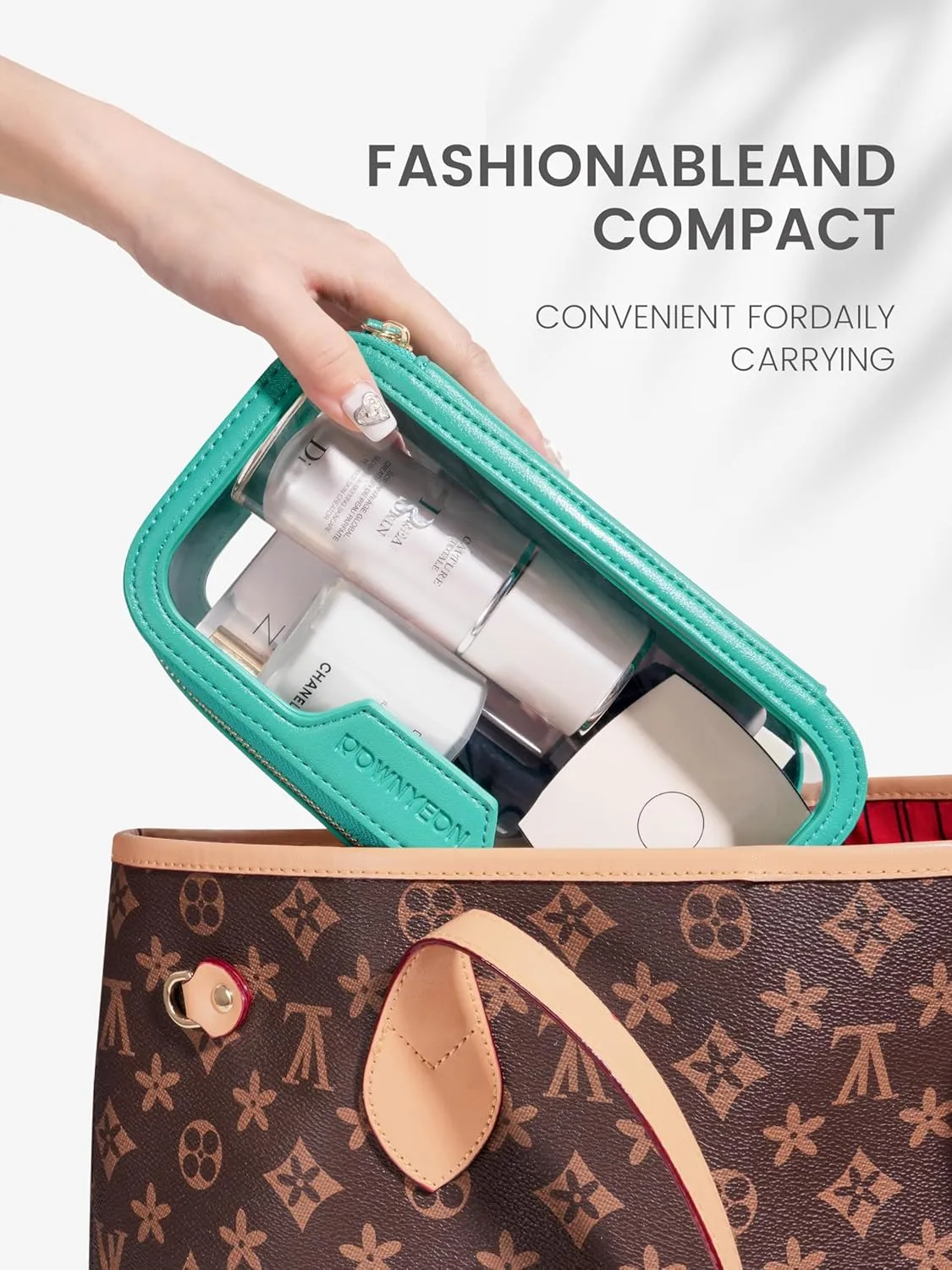 ROWNYEON Waterproof Toiletry Organizer Train Case, CLear Travel Makeup Bag for WomenTransparent Cosmetic BagPortable Makeup Case Organizer (green)