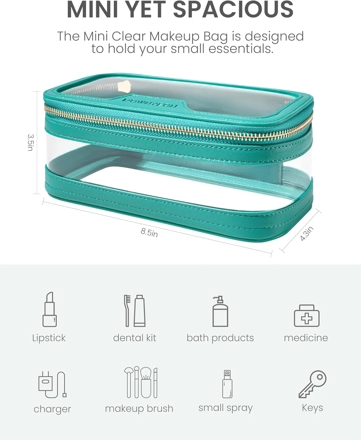 ROWNYEON Waterproof Toiletry Organizer Train Case, CLear Travel Makeup Bag for WomenTransparent Cosmetic BagPortable Makeup Case Organizer (green)