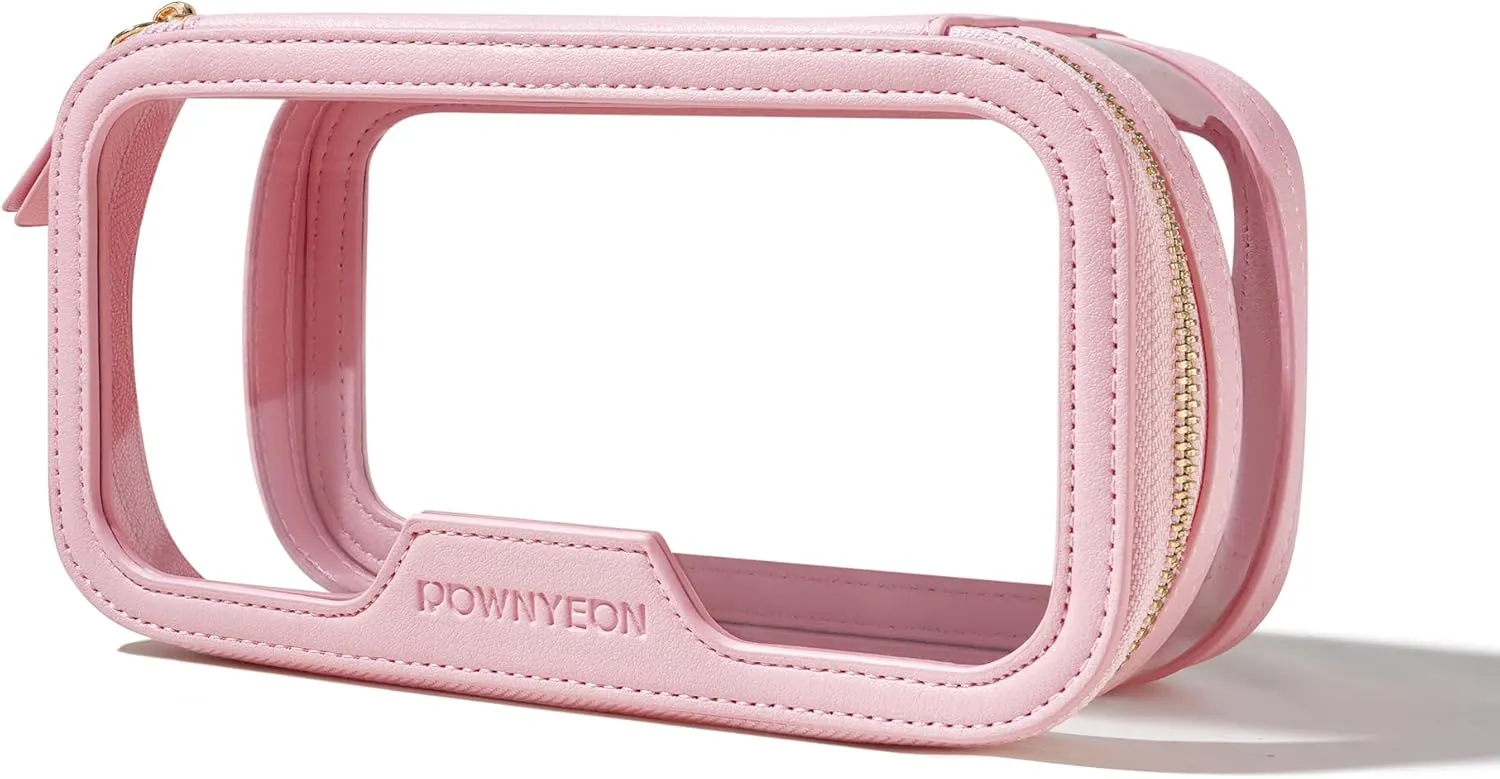 ROWNYEON Waterproof Toiletry Organizer Train Case, CLear Travel Makeup Bag for WomenTransparent Cosmetic BagPortable Makeup Case Organizer (pink)