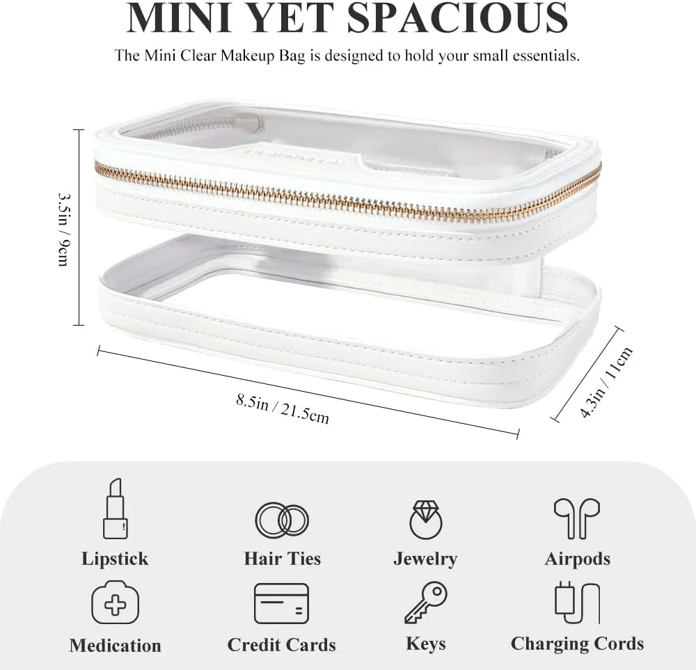ROWNYEON Waterproof Toiletry Organizer Train Case, CLear Travel Makeup Bag for WomenTransparent Cosmetic BagPortable Makeup Case Organizer (White)
