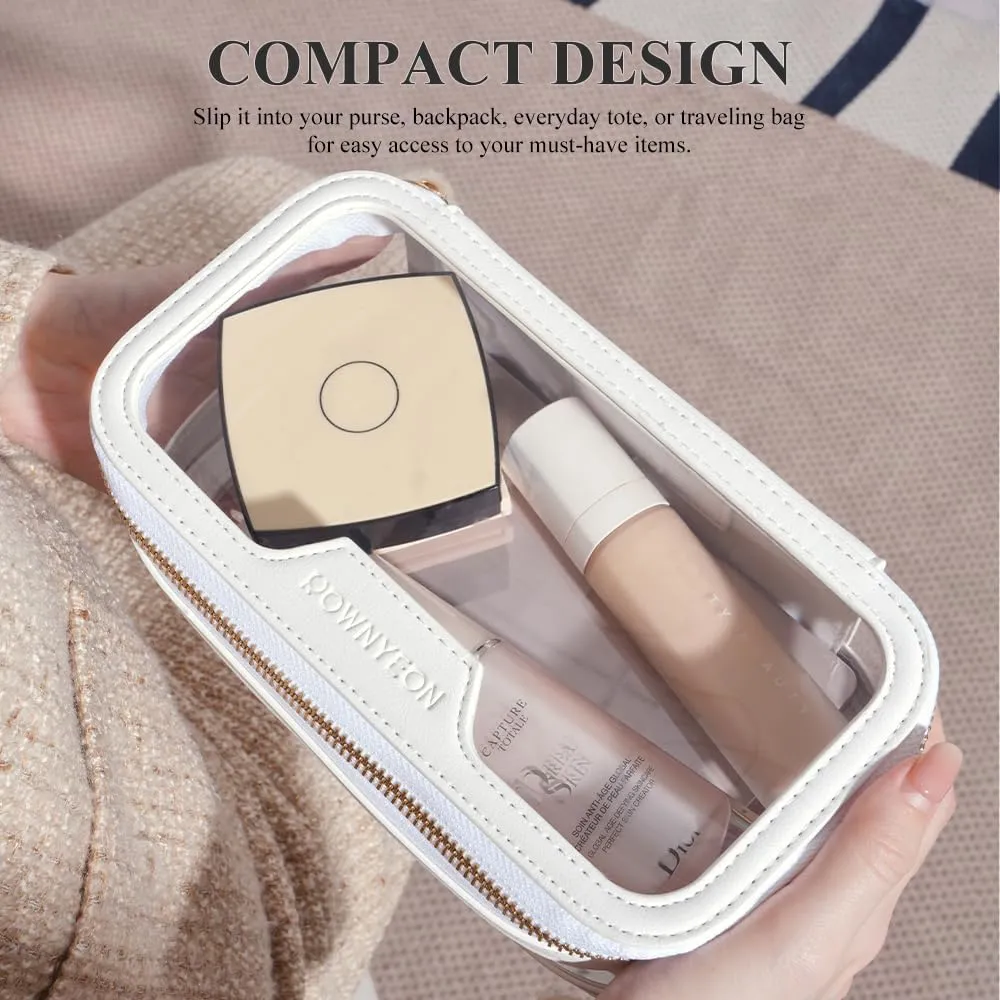 ROWNYEON Waterproof Toiletry Organizer Train Case, CLear Travel Makeup Bag for WomenTransparent Cosmetic BagPortable Makeup Case Organizer (White)