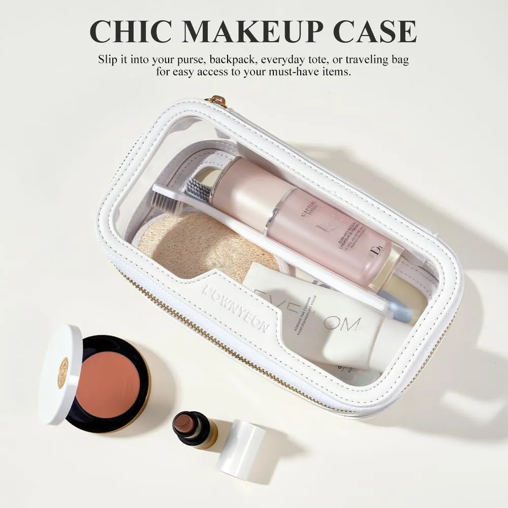 ROWNYEON Waterproof Toiletry Organizer Train Case, CLear Travel Makeup Bag for WomenTransparent Cosmetic BagPortable Makeup Case Organizer (White)