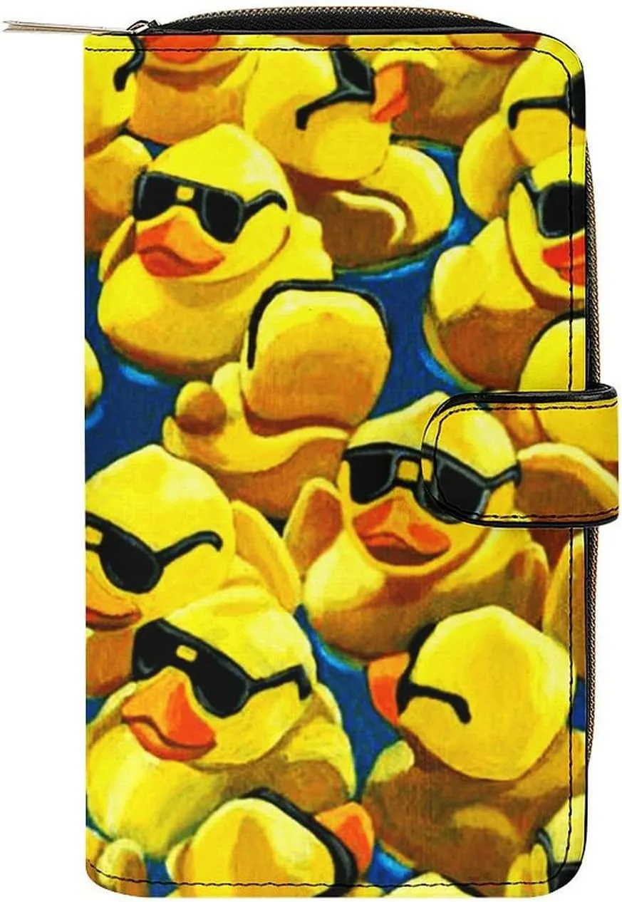 Rubber Duck Cool Sunglasses Leather Multifunctional Wallet with 12 Card Slots for Unisex