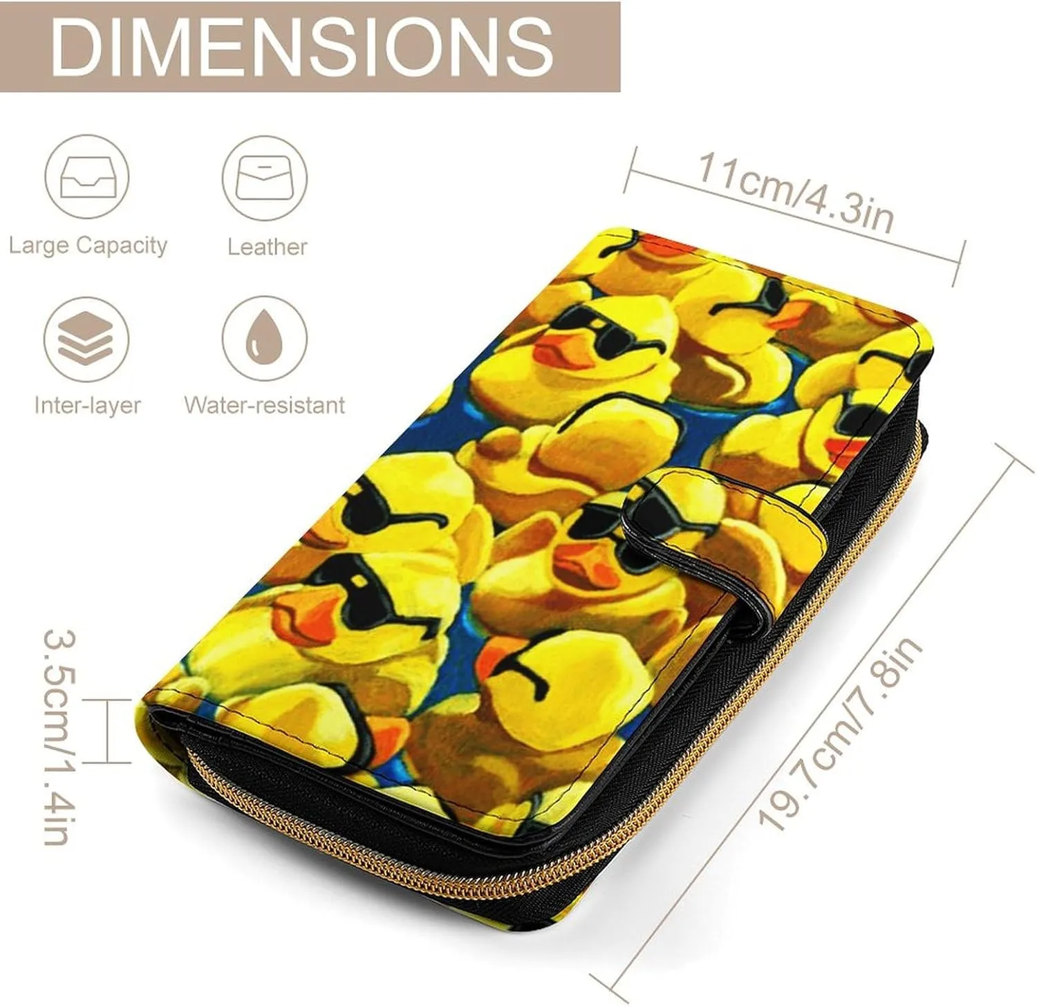 Rubber Duck Cool Sunglasses Leather Multifunctional Wallet with 12 Card Slots for Unisex