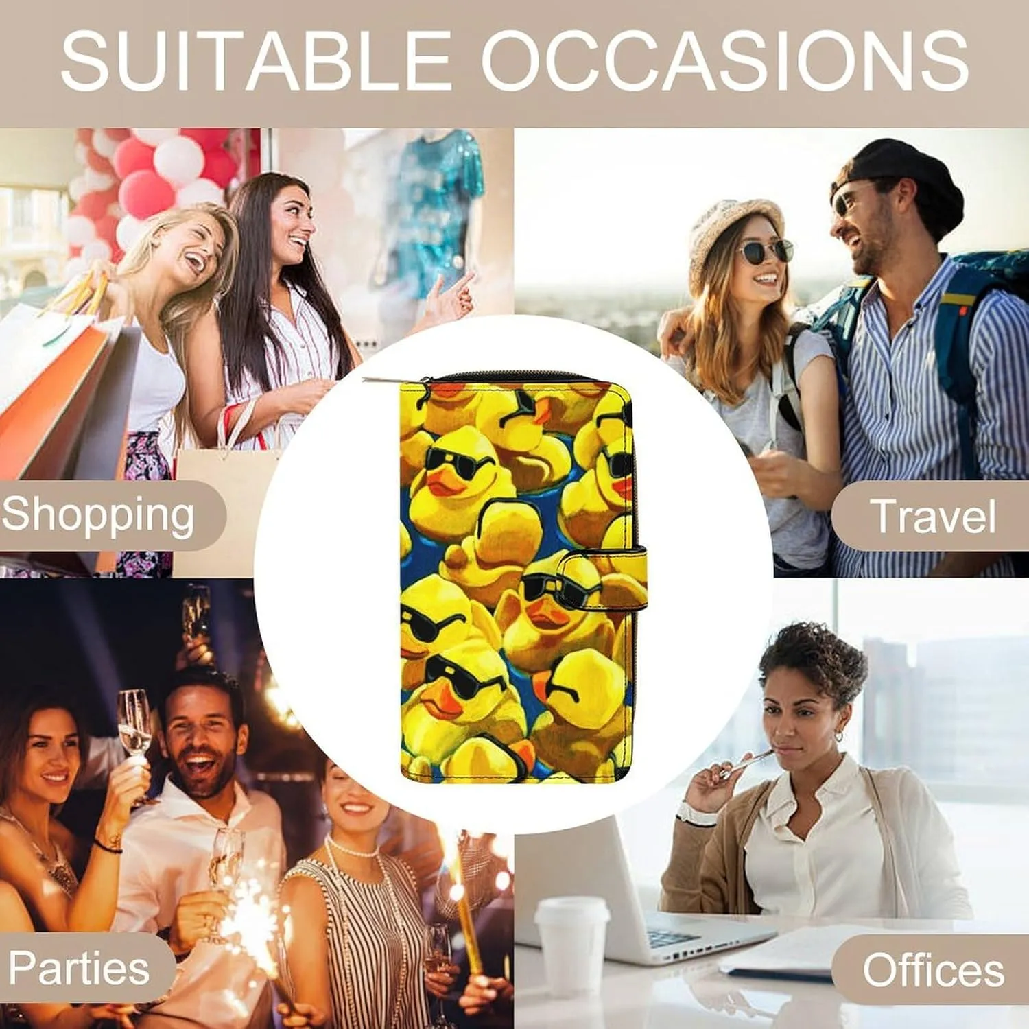Rubber Duck Cool Sunglasses Leather Multifunctional Wallet with 12 Card Slots for Unisex