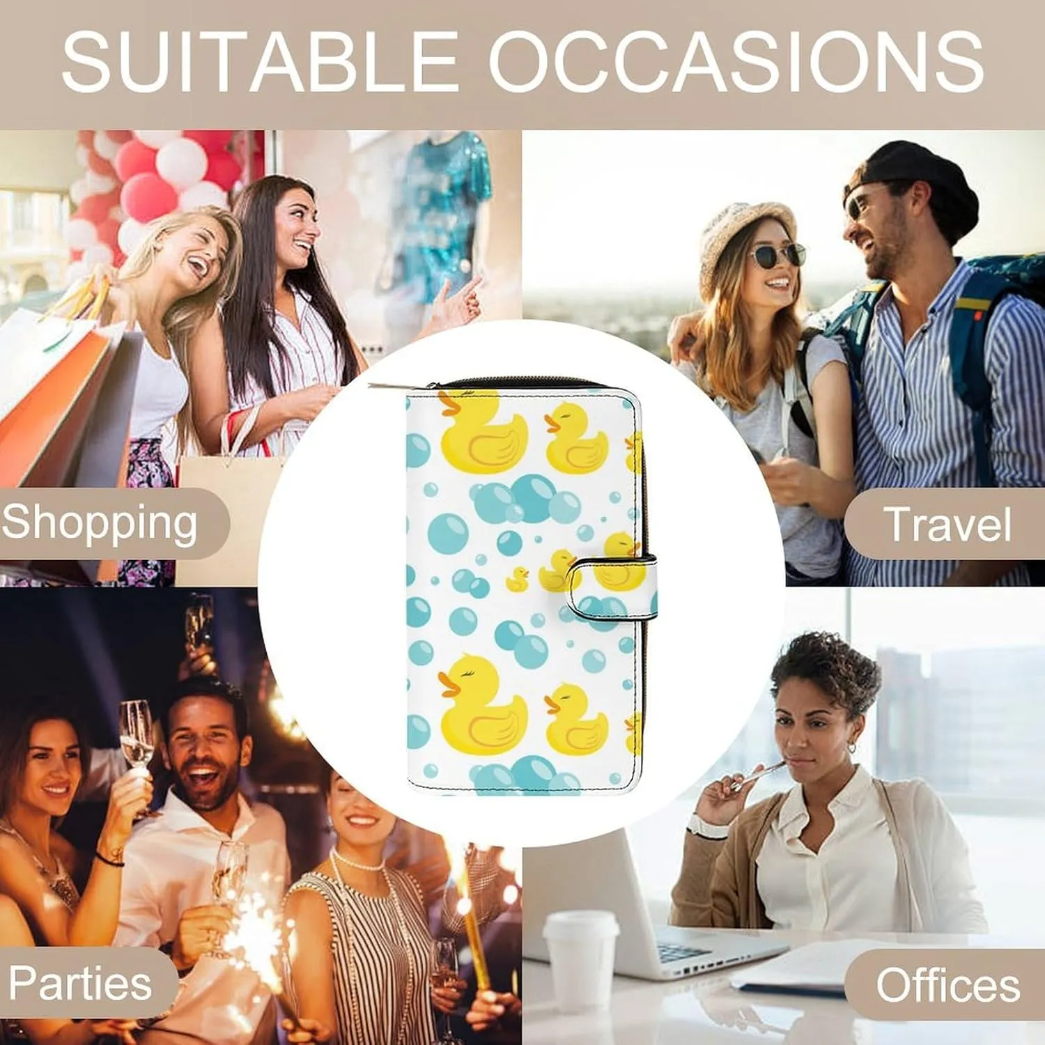 Rubber Ducks in Soap Bubbles Pattern Leather Multifunctional Wallet with 12 Card Slots for Unisex