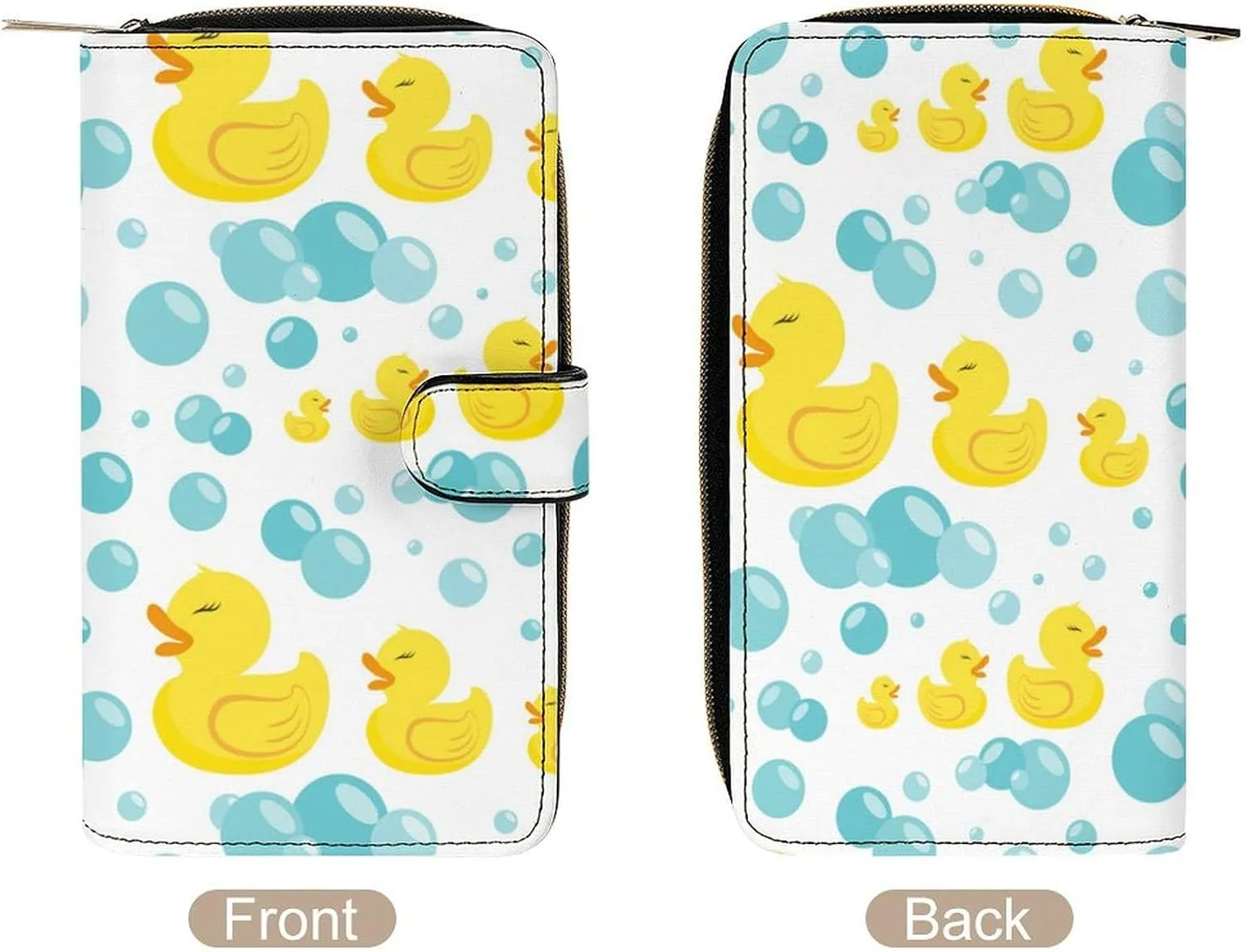 Rubber Ducks in Soap Bubbles Pattern Leather Multifunctional Wallet with 12 Card Slots for Unisex