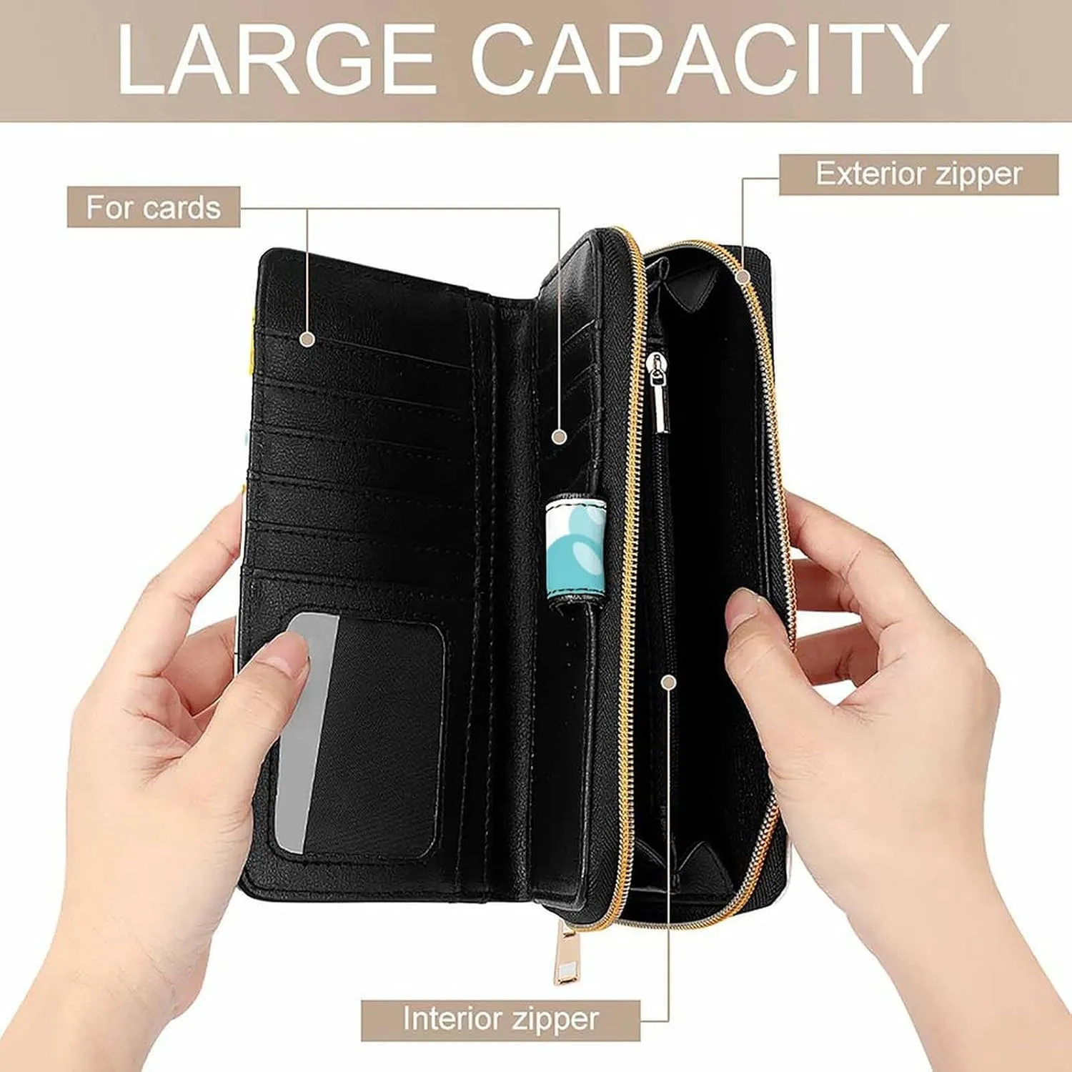 Rubber Ducks in Soap Bubbles Pattern Leather Multifunctional Wallet with 12 Card Slots for Unisex