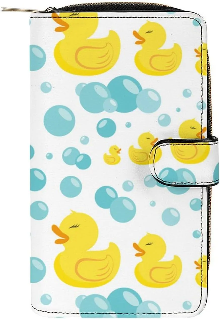 Rubber Ducks in Soap Bubbles Pattern Leather Multifunctional Wallet with 12 Card Slots for Unisex