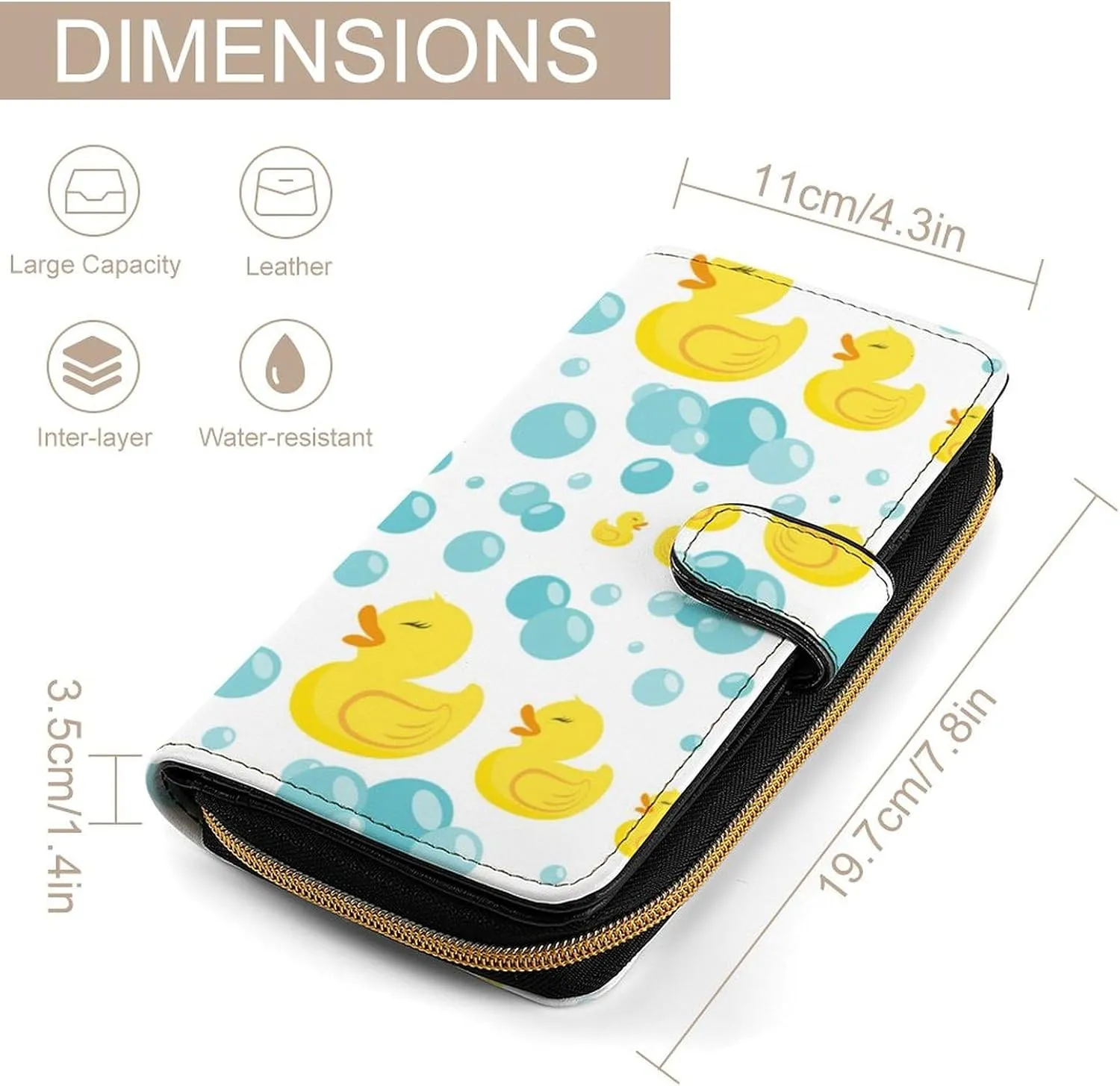 Rubber Ducks in Soap Bubbles Pattern Leather Multifunctional Wallet with 12 Card Slots for Unisex