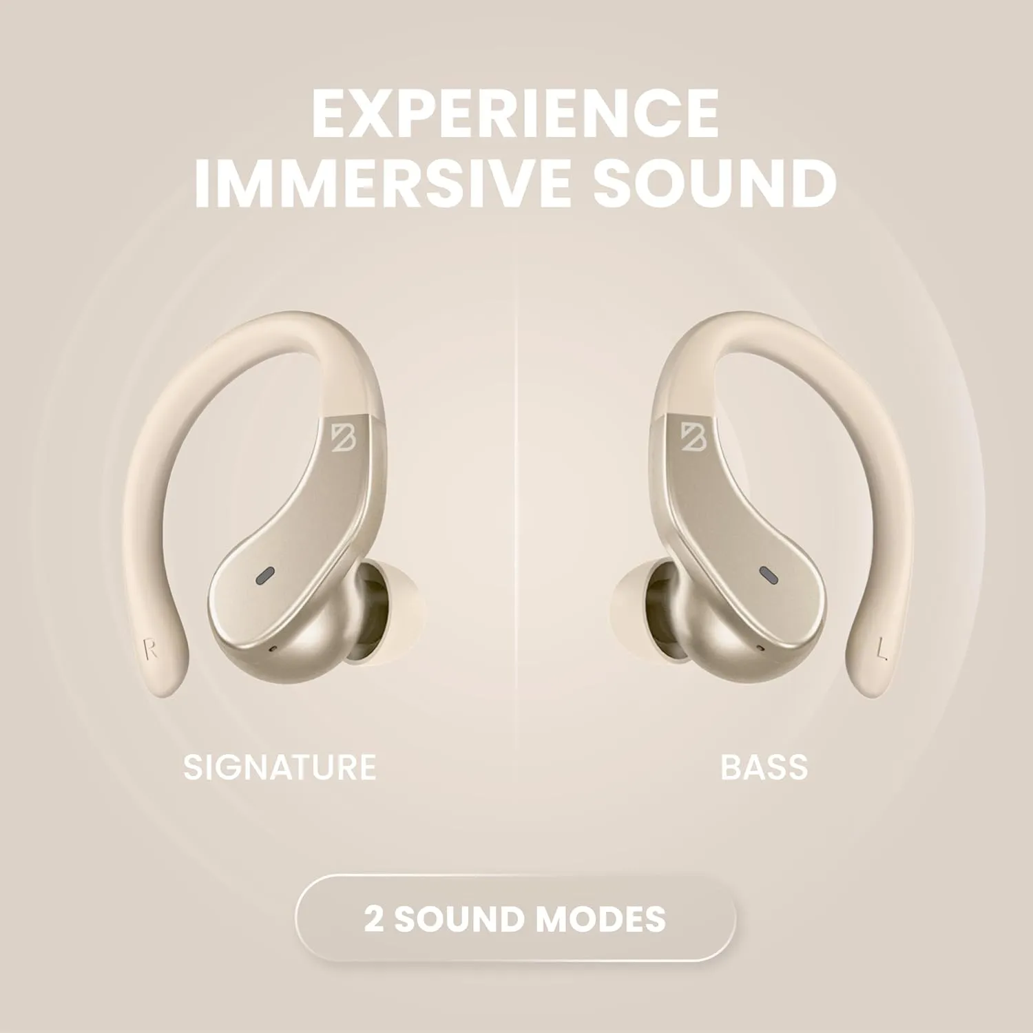 Runner 40 - Secure-Fit Wireless Earbuds for Small Ears, Running Bluetooth Earphones for Women and Men, Gold Deep Bass Wrap Around Earbuds for Small Ear Canals with EarHooks, Light Over The Ear Buds