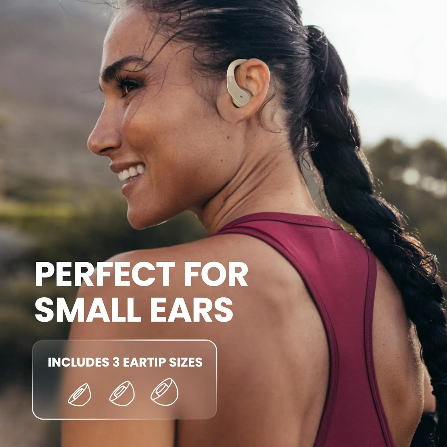 Runner 40 - Secure-Fit Wireless Earbuds for Small Ears, Running Bluetooth Earphones for Women and Men, Gold Deep Bass Wrap Around Earbuds for Small Ear Canals with EarHooks, Light Over The Ear Buds