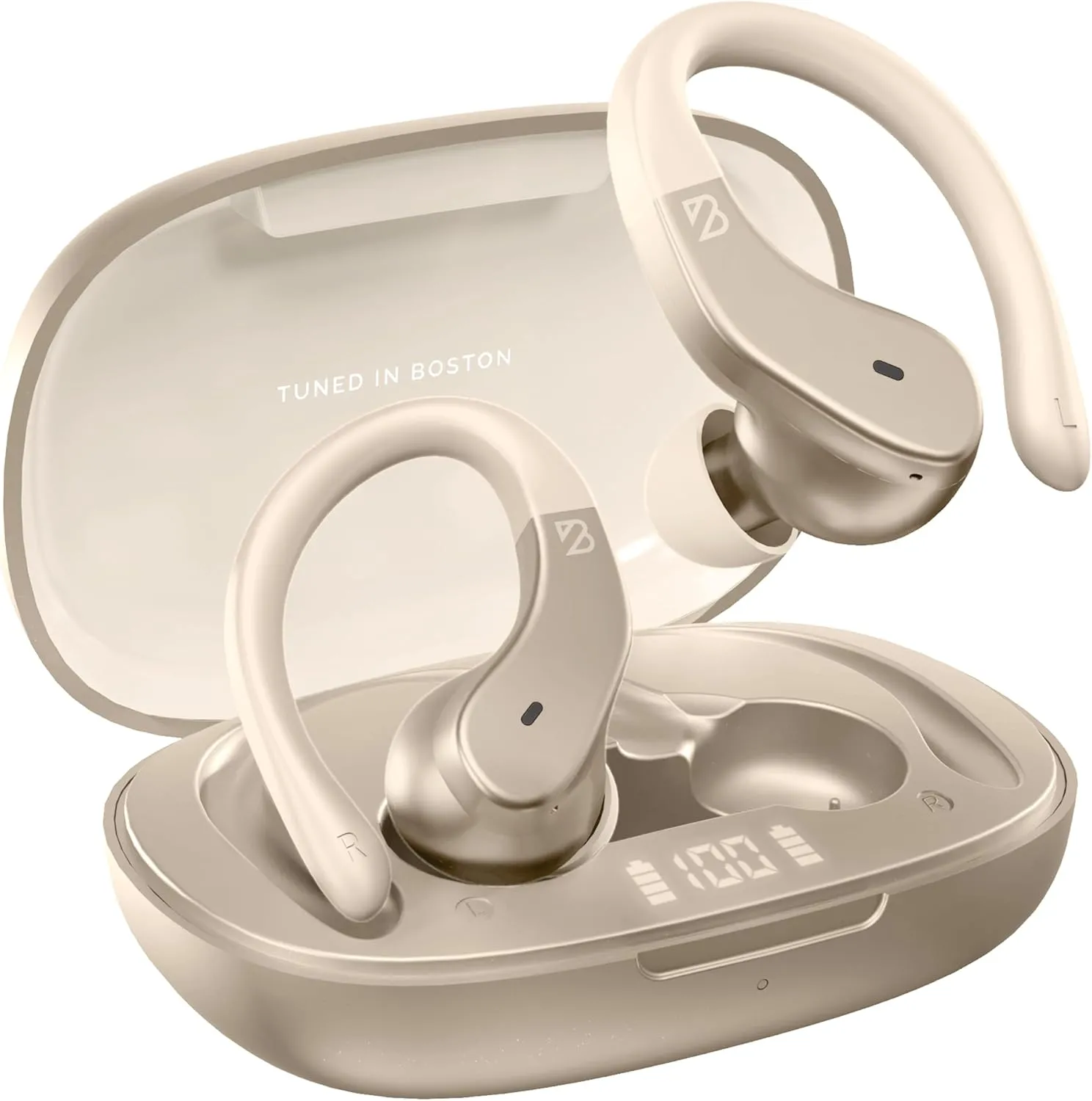 Runner 40 - Secure-Fit Wireless Earbuds for Small Ears, Running Bluetooth Earphones for Women and Men, Gold Deep Bass Wrap Around Earbuds for Small Ear Canals with EarHooks, Light Over The Ear Buds