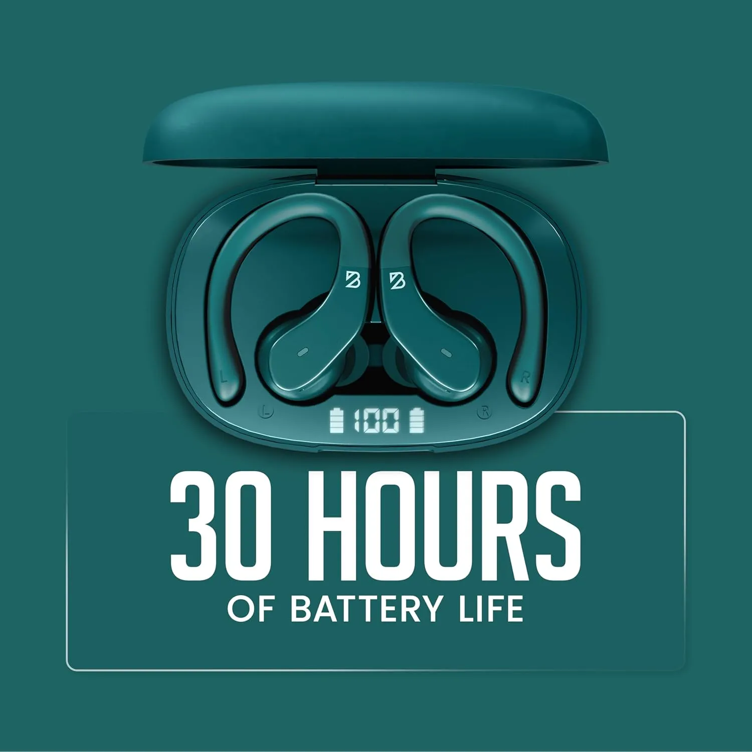 Runner 40 - Secure-Fit Wireless Earbuds for Small Ears, Running Bluetooth Earphones for Women and Men, Green Deep Bass Wrap Around Earbuds for Small Ear Canals with EarHooks, Light Over The Ear Buds