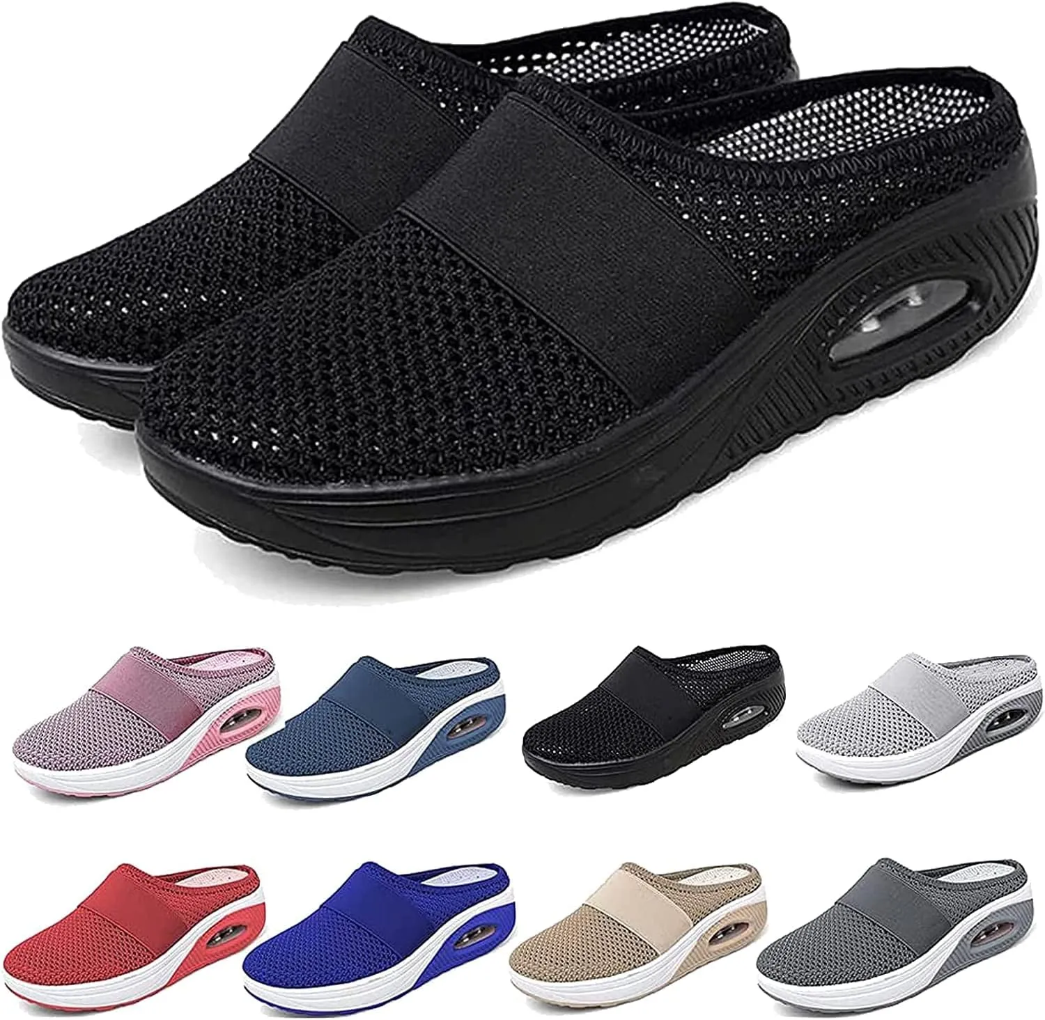 SAFECAMS Women Air Cushion Walking Shoes,Orthopedic Diabetic Mules Sandals,Breathable Arch Support Knit Casual Slip-On Penny Loafers