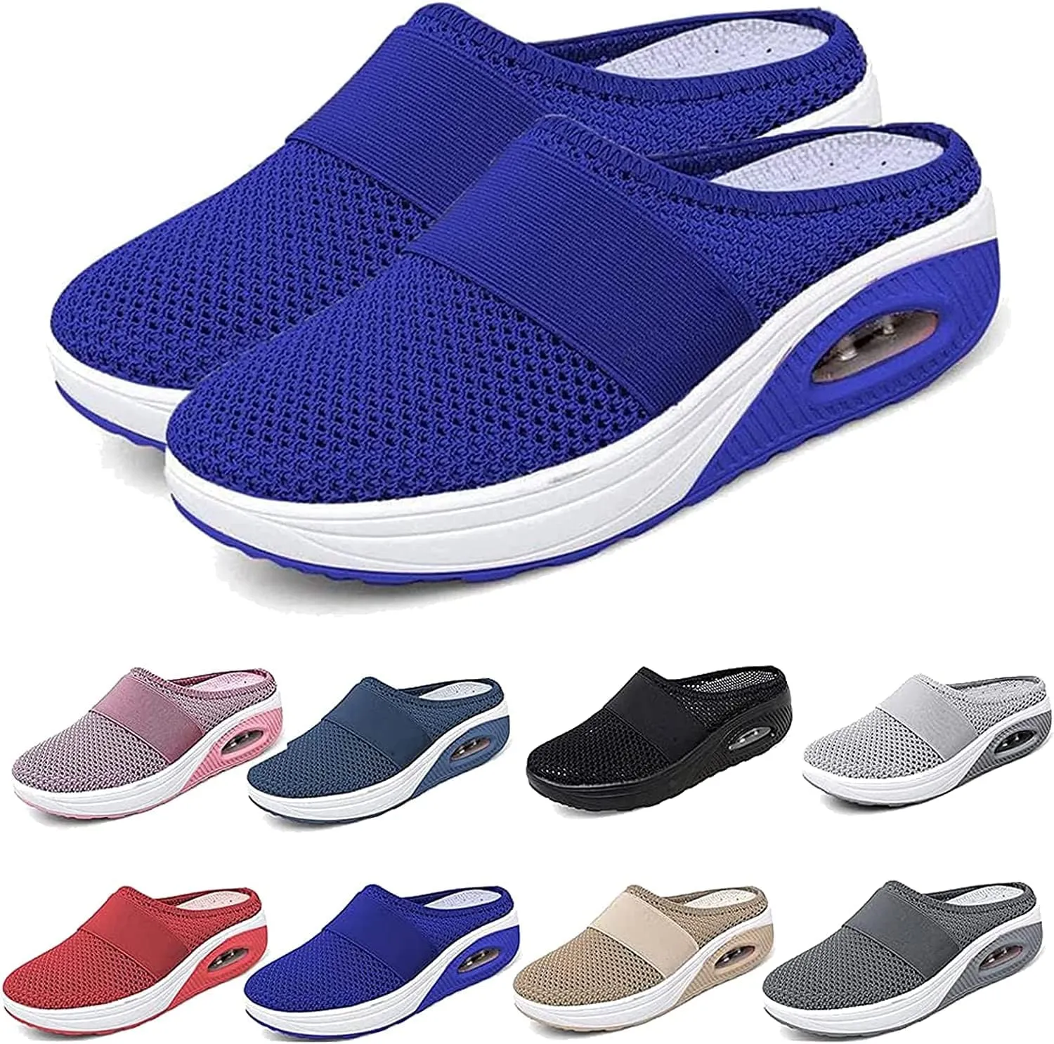 SAFECAMS Women Air Cushion Walking Shoes,Orthopedic Diabetic Mules Sandals,Breathable Arch Support Knit Casual Slip-On Penny Loafers