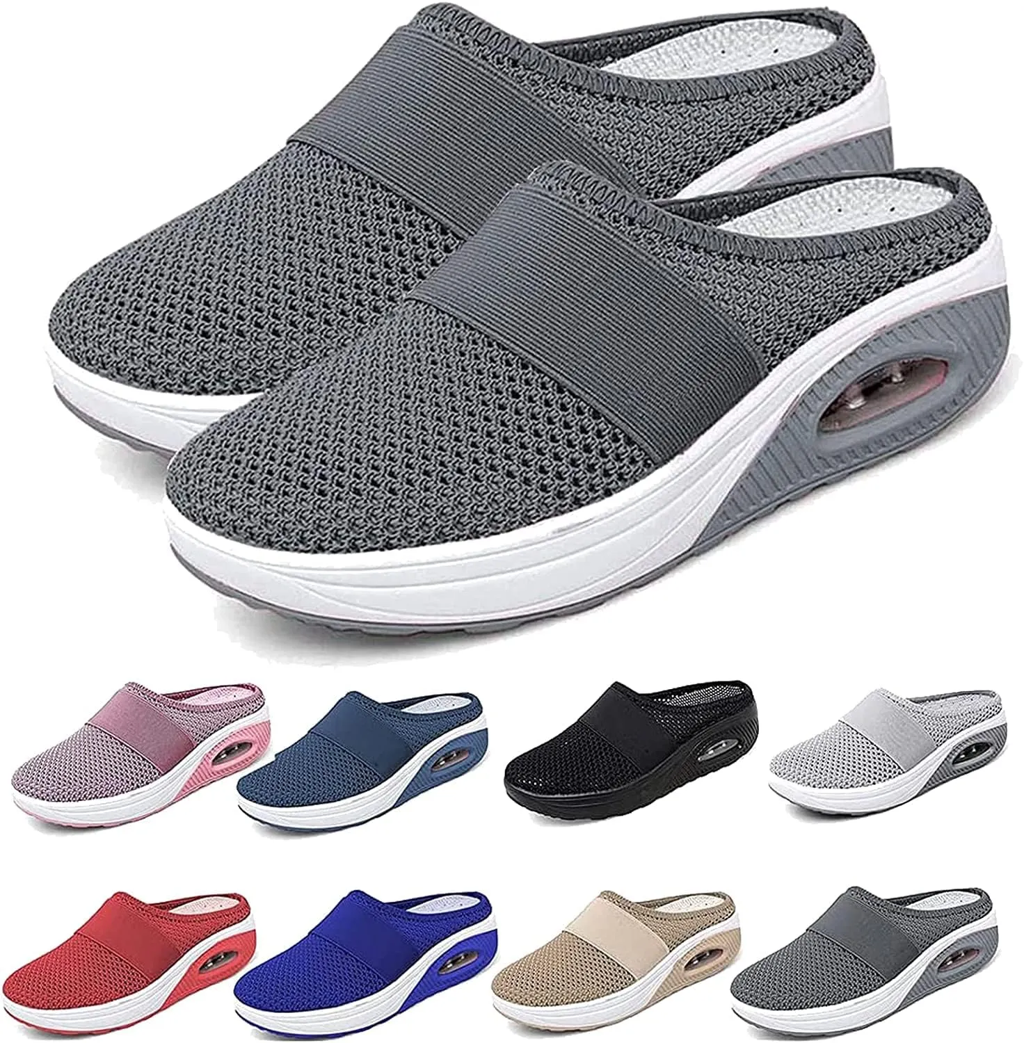 SAFECAMS Women Air Cushion Walking Shoes,Orthopedic Diabetic Mules Sandals,Breathable Arch Support Knit Casual Slip-On Penny Loafers