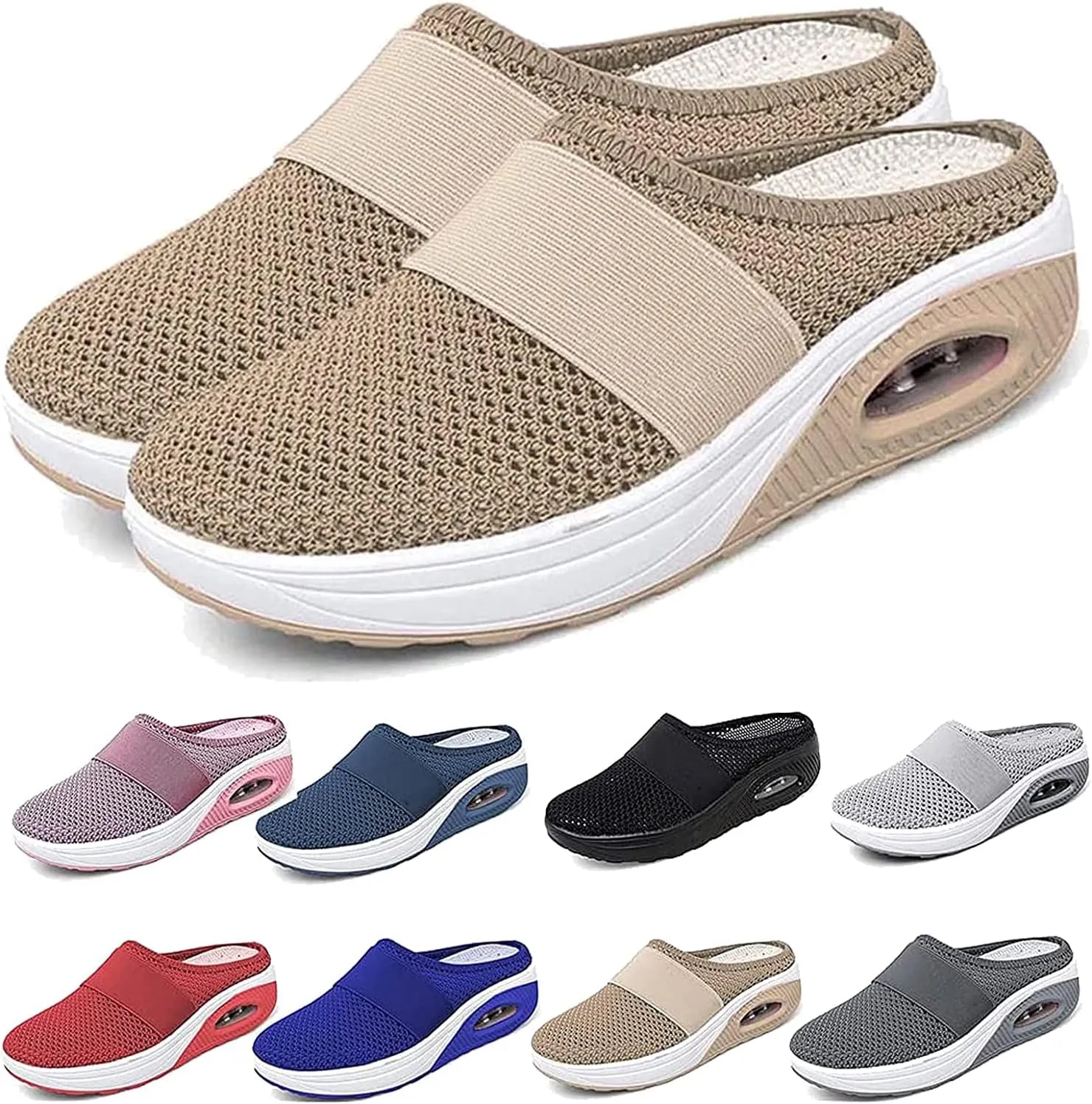 SAFECAMS Women Air Cushion Walking Shoes,Orthopedic Diabetic Mules Sandals,Breathable Arch Support Knit Casual Slip-On Penny Loafers