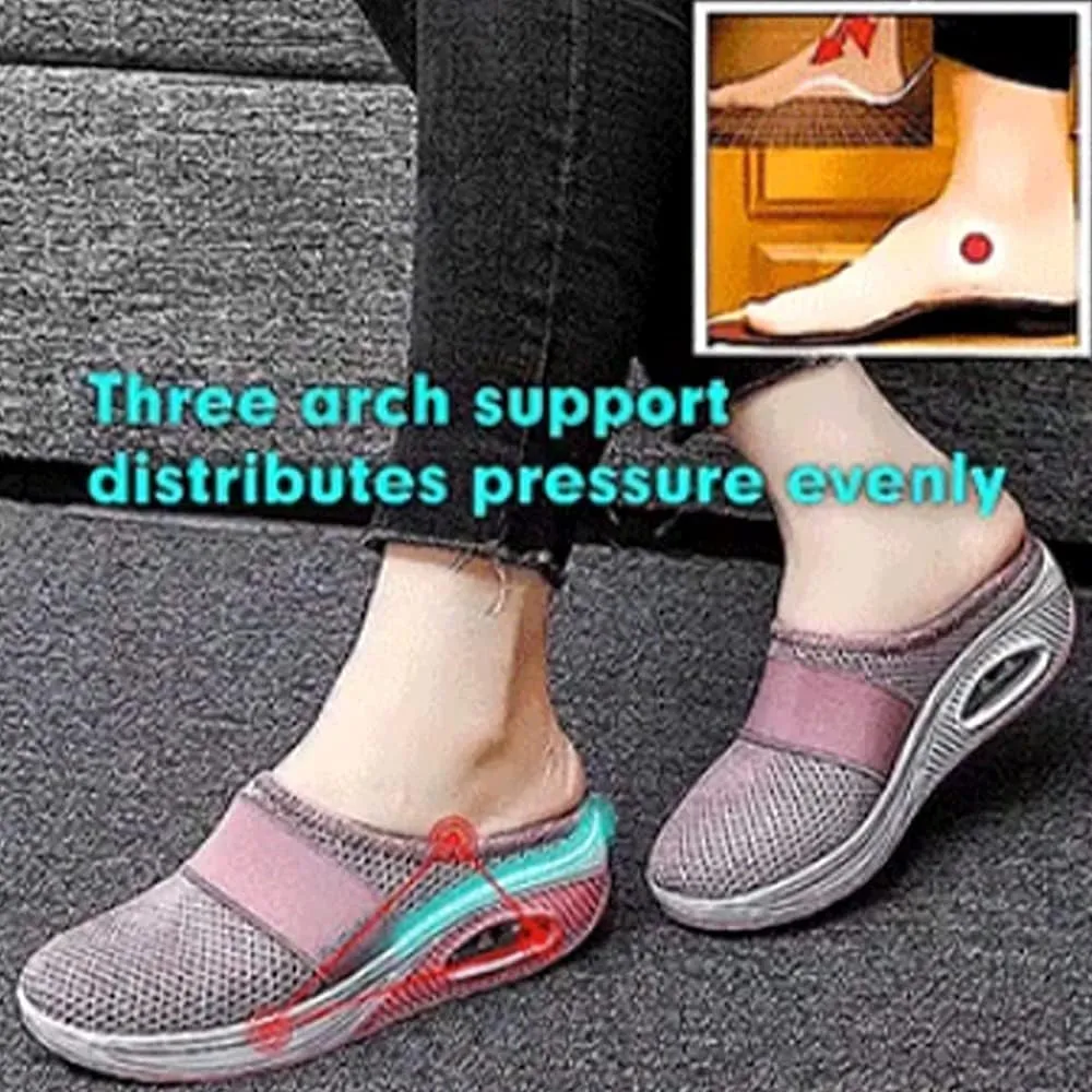 SAFECAMS Women Air Cushion Walking Shoes,Orthopedic Diabetic Mules Sandals,Breathable Arch Support Knit Casual Slip-On Penny Loafers