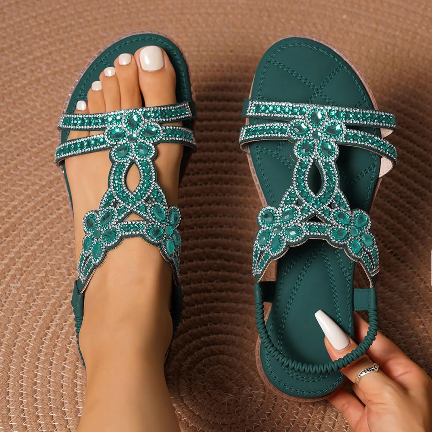 Sandals for Women Elastic Ankle Strap Sandals Summer Beach Wedge Sandals Bohemia Vacation Shoes Orthopedic Sandal