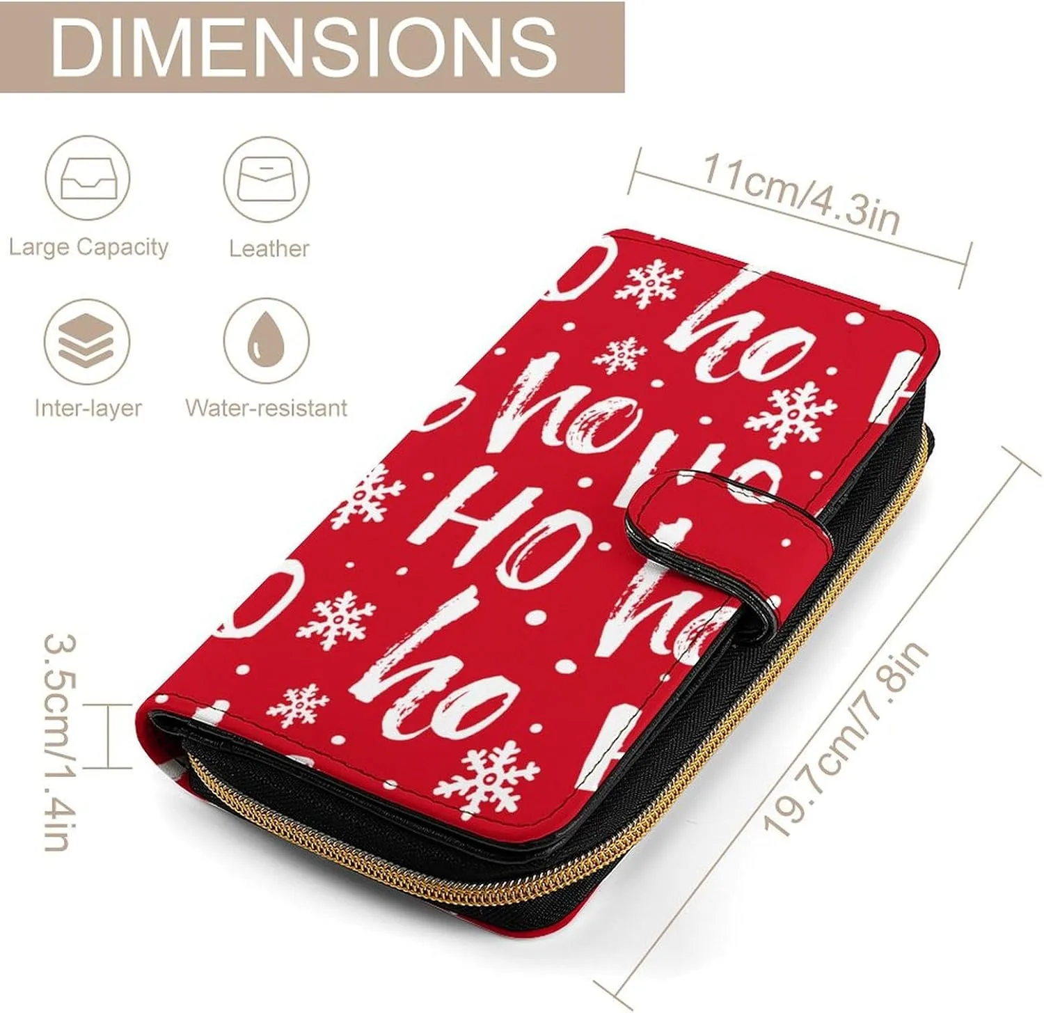 Santa Claus Snowflake Art Leather Multifunctional Wallet with 12 Card Slots for Unisex