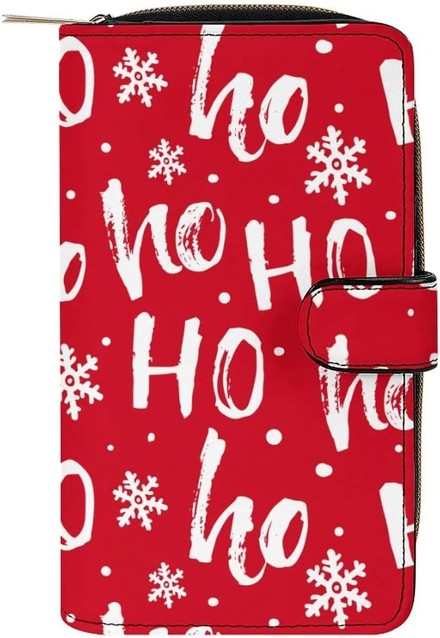 Santa Claus Snowflake Art Leather Multifunctional Wallet with 12 Card Slots for Unisex
