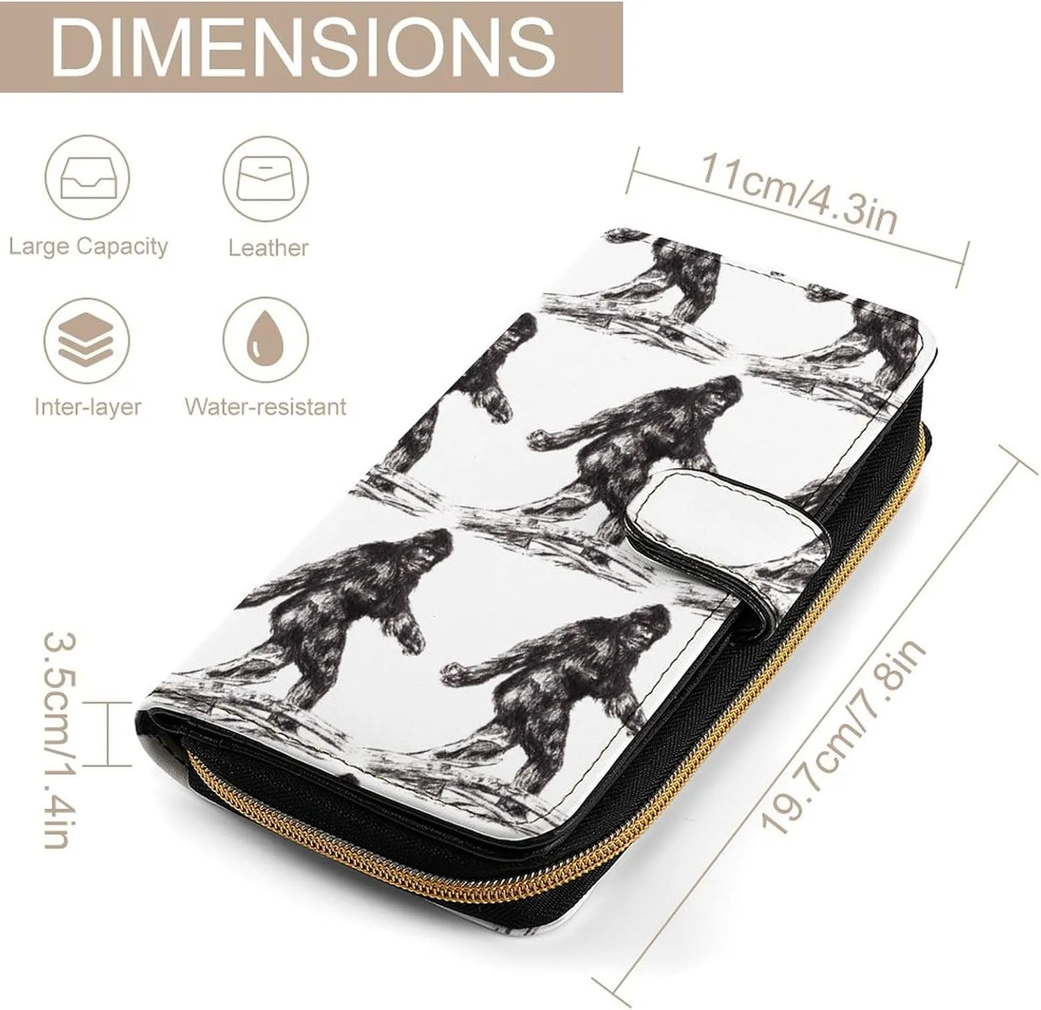 SASQUATCH Leather Multifunctional Wallet with 12 Card Slots for Unisex