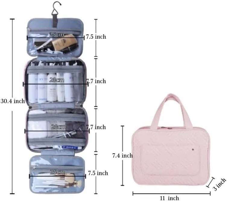 SIAM'S Travel Makeup Toiletry Bag for Women Portable Makeup Cosmetic Bag with Hanging Hook Water-resistant Makeup Case Organizer for Toiletries Accessories, Essentials (PINK)