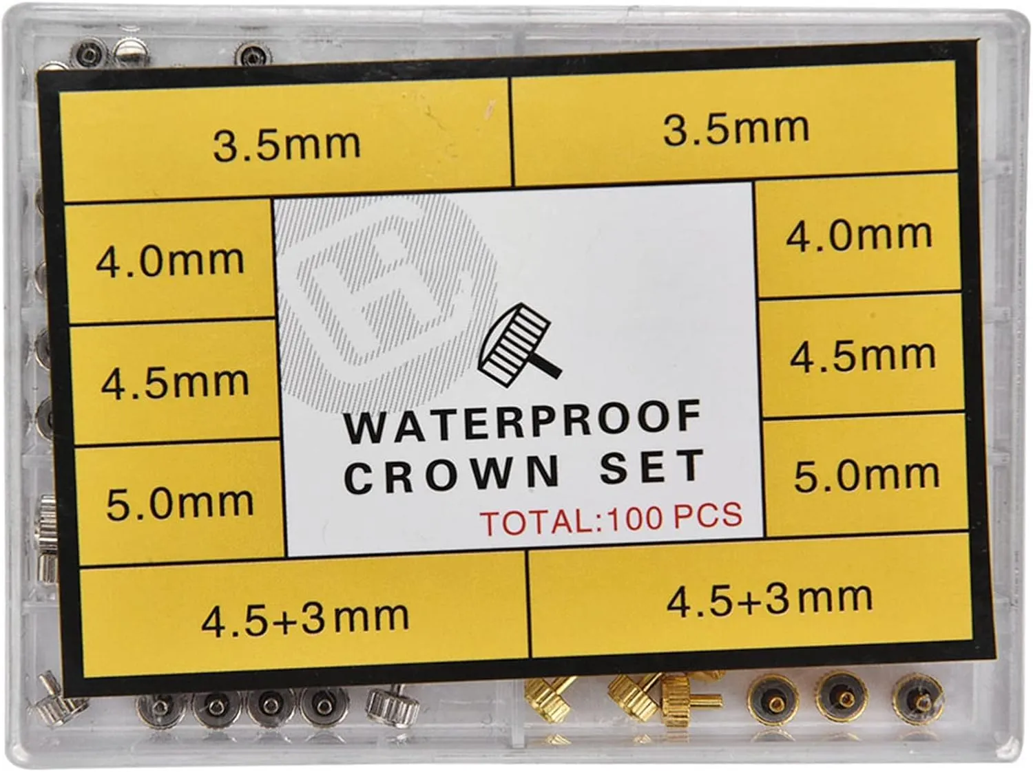 Silver Bronze Copper Assorted Watch Crown Parts Replacement Accessories Watch Repairing Tool Kit, 100pcs/Box Watch Crown Spare Parts Watch Crown Repair Tools & Kits Accessories