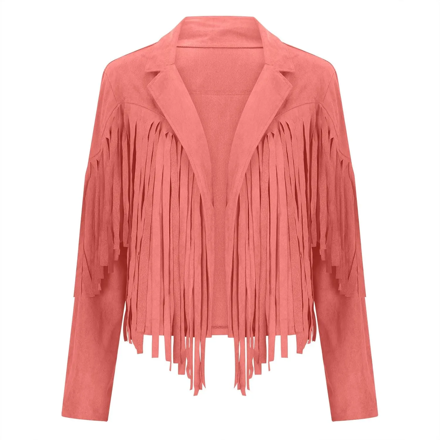 Sinzelimin Women's Crop Suit Jackets Fashion Tassels Cardigan Coat Faux Suede Leather Cowboy Style Long Sleeves Clubwear Coat