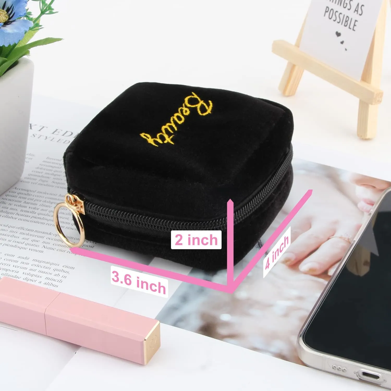 Small Makeup Bag Mini Pouch Portable Mini Make Up Bag for Purse Extra Small Makeup Bag Lipstick Holder for Women and Girls(Black)