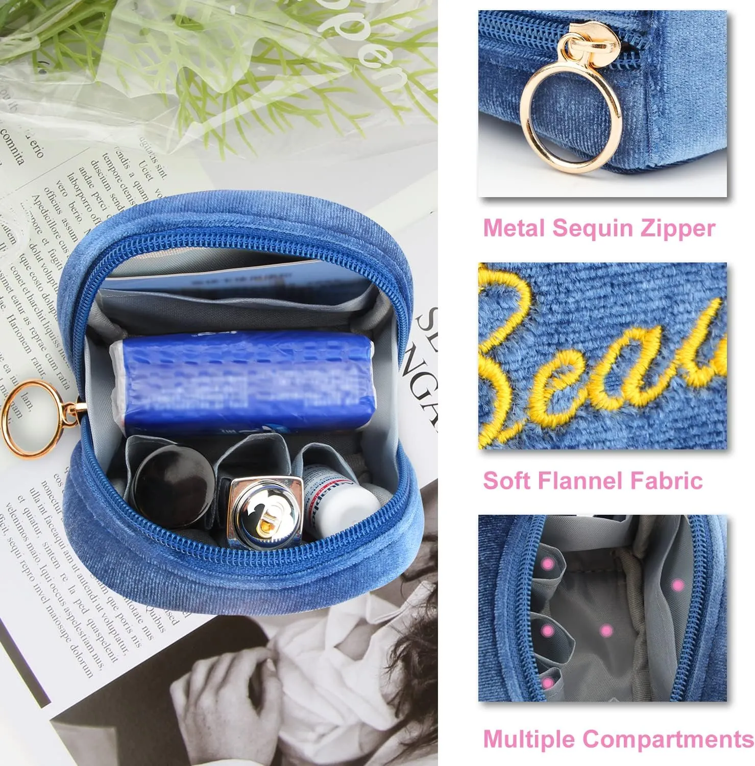 Small Makeup Bag Mini Pouch Portable Mini Make Up Bag for Purse Extra Small Makeup Bag Lipstick Holder for Women and Girls(Blue)