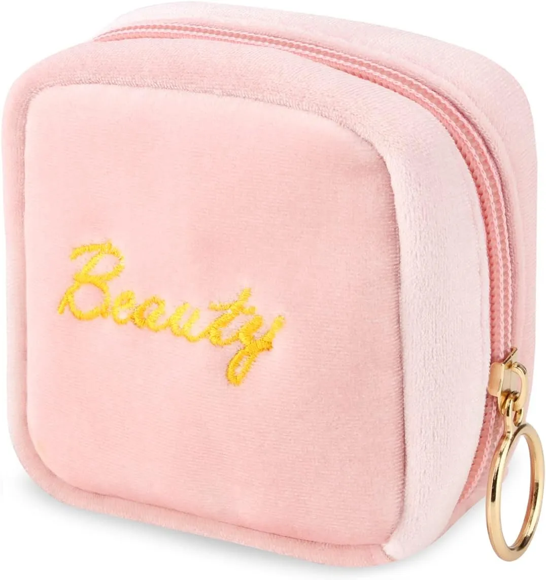Small Makeup Bag Mini Pouch Portable Mini Make Up Bag for Purse Extra Small Makeup Bag Lipstick Holder for Women and Girls(Pink)