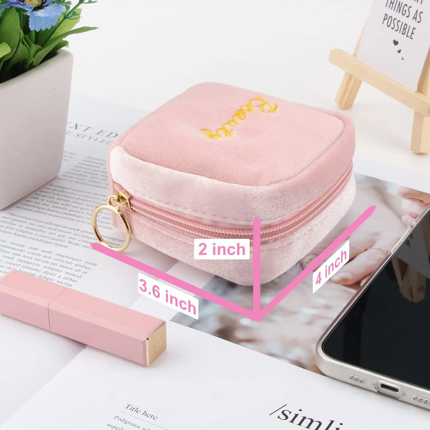 Small Makeup Bag Mini Pouch Portable Mini Make Up Bag for Purse Extra Small Makeup Bag Lipstick Holder for Women and Girls(Pink)