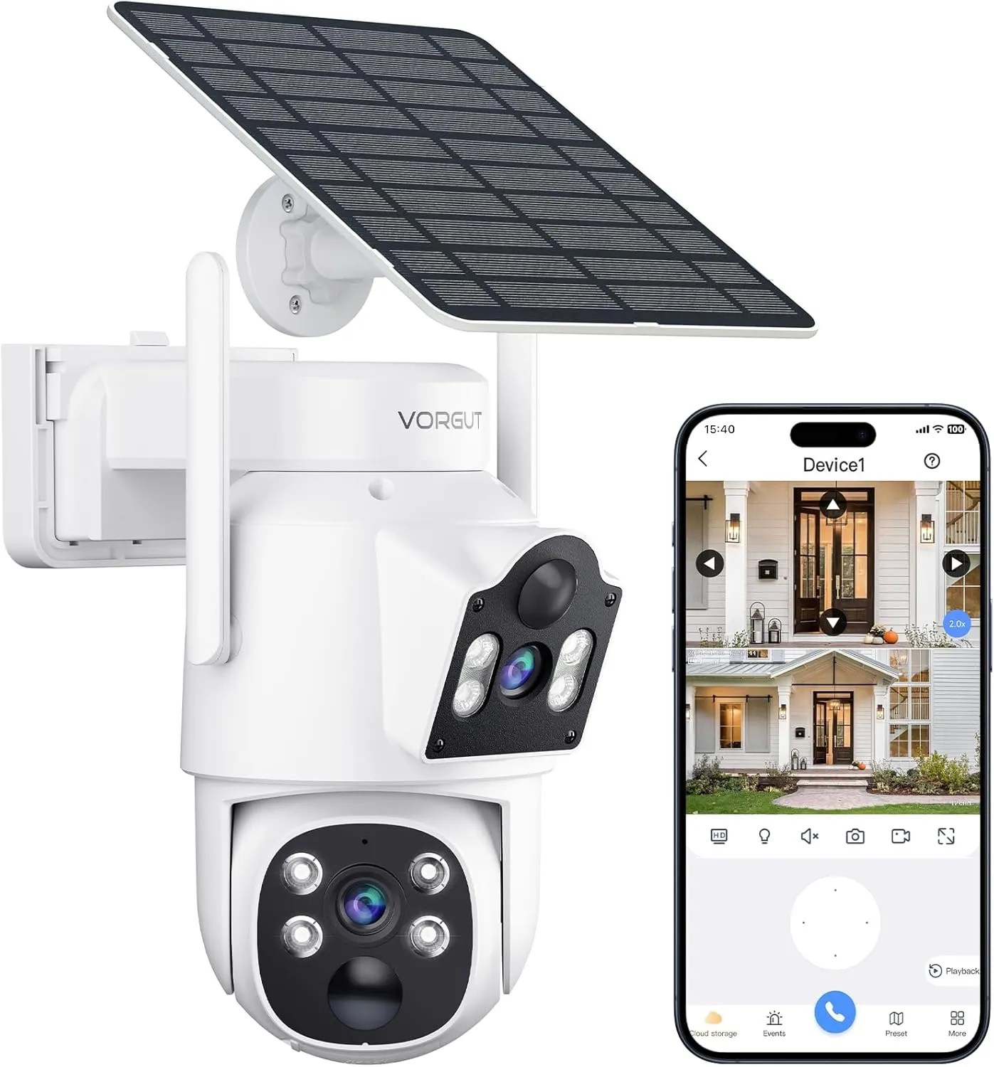 Solar Camera Outdoor Wireless, Dual Lens (3MP 3MP) 355 PTZ Home Security Cameras Outside Surveillance Indoor, Solar Powered, 2.4G WiFi, PIR Human Detection, Auto Tracking, Color Night Vision