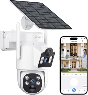 Solar Camera Outdoor Wireless, Dual Lens (3MP 3MP) 355 PTZ Home Security Cameras Outside Surveillance Indoor, Solar Powered, 2.4G WiFi, PIR Human Detection, Auto Tracking, Color Night Vision