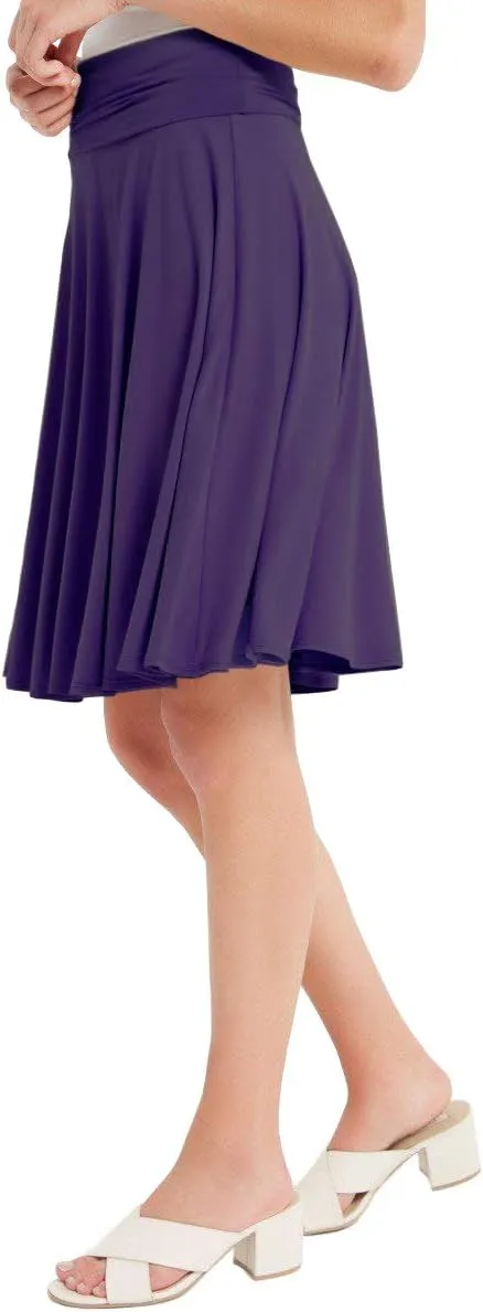 Solid Basic Fold-Over Stretch Midi Short Skirt - Made in USA