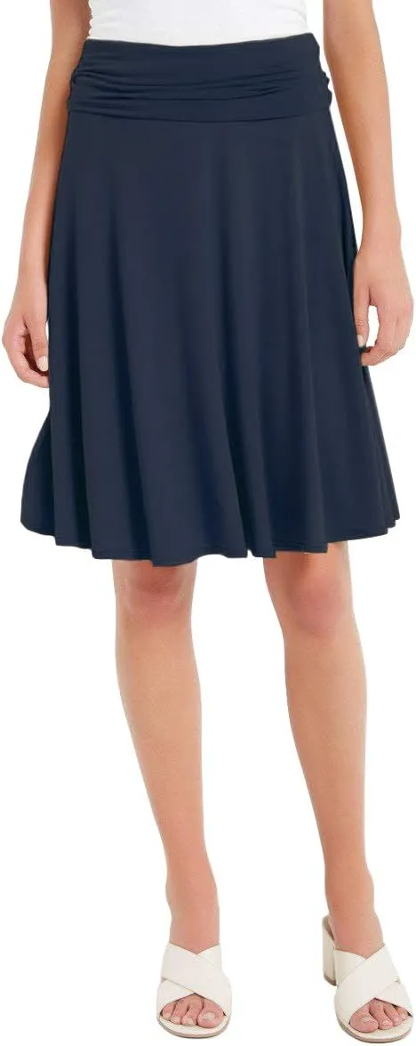 Solid Basic Fold-Over Stretch Midi Short Skirt - Made in USA