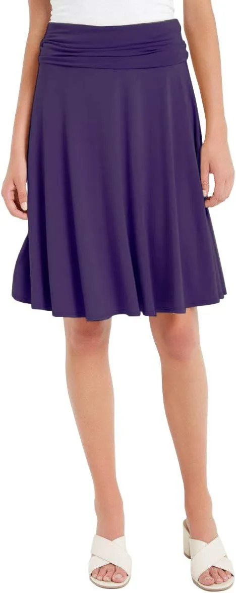 Solid Basic Fold-Over Stretch Midi Short Skirt - Made in USA