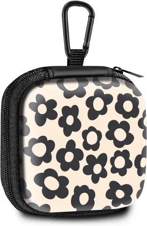 Square Data Cable Earbud Charger Coin Storage Bag Shockproof and Drop-Proof EVA Material Compatible with AirPod(Beige Groovy Flower)