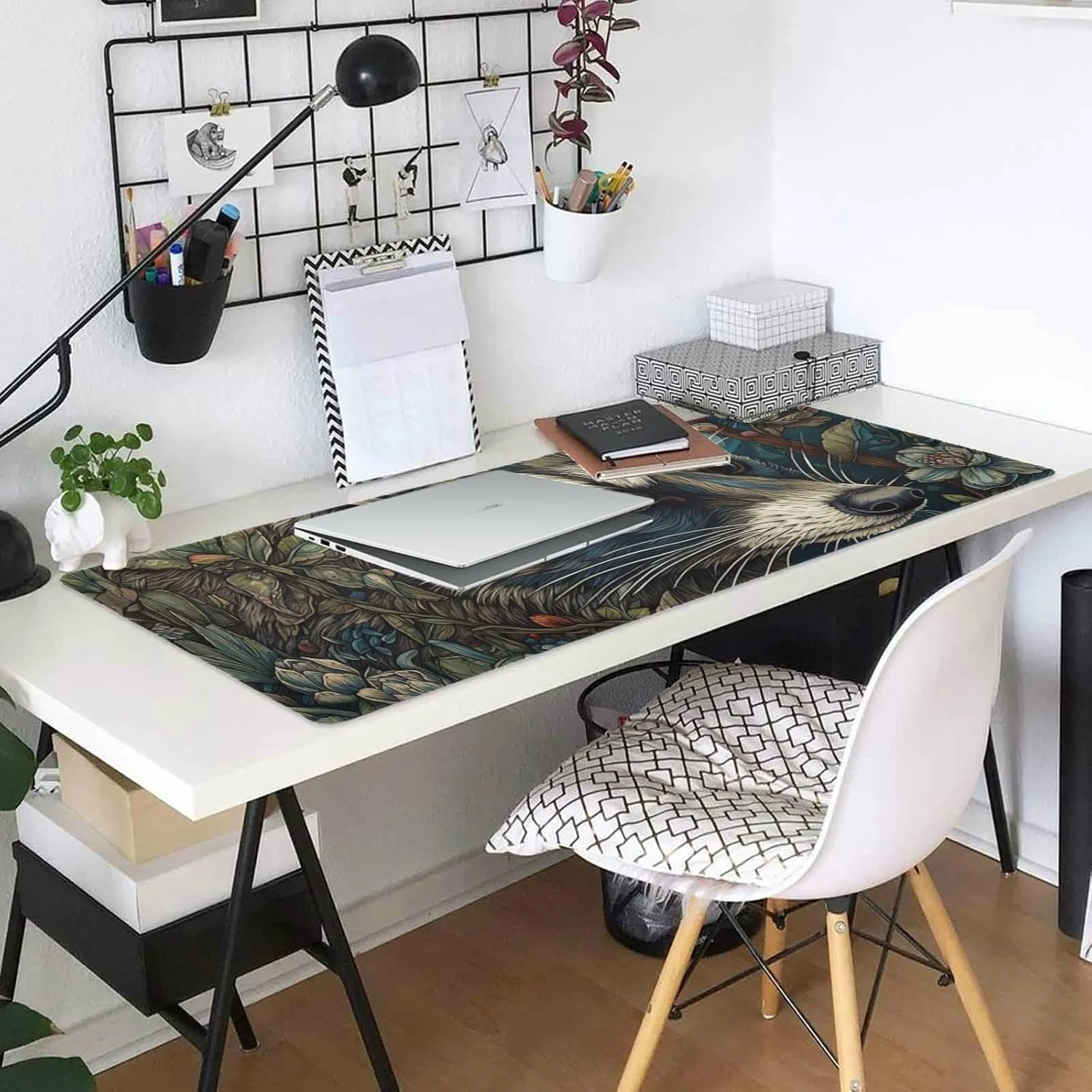 Stitched Edge, Non-Slip Rubber Base Art Nouveau Style Printed Mouse Pad 35.5 x 16 Inch, Ideal for Gamers & Office Work
