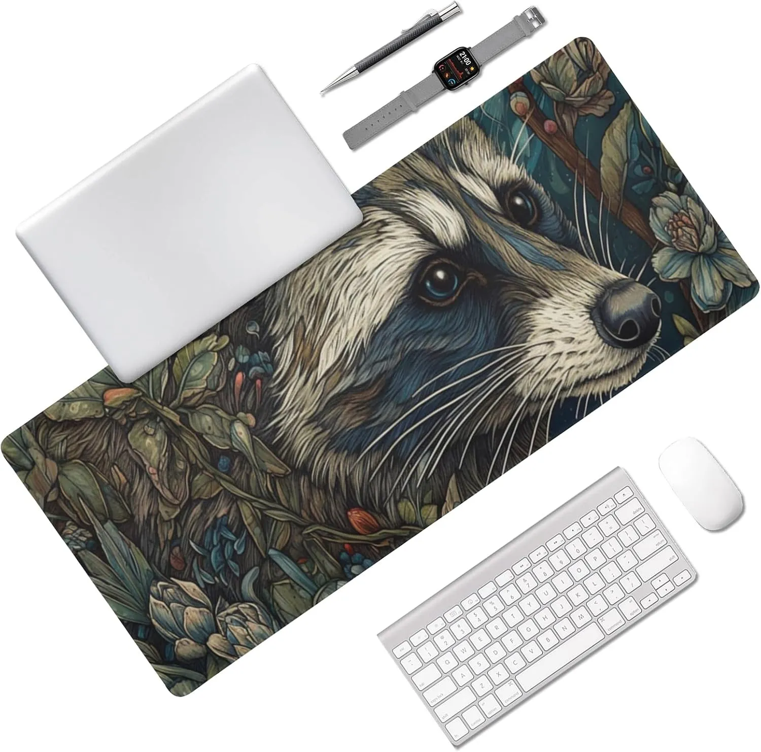 Stitched Edge, Non-Slip Rubber Base Art Nouveau Style Printed Mouse Pad 35.5 x 16 Inch, Ideal for Gamers & Office Work
