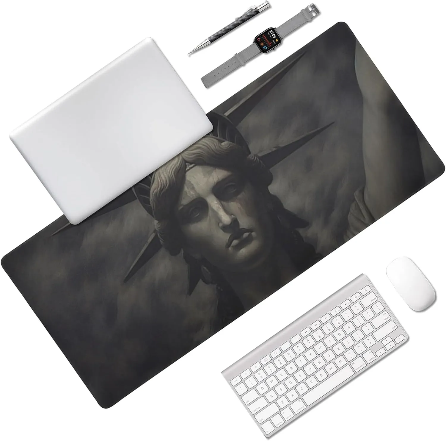 Stitched Edge, Non-Slip Rubber Base Retro Dark Style Poster Printed Mouse Pad 35.5 x 16 Inch, Ideal for Gamers & Office Work
