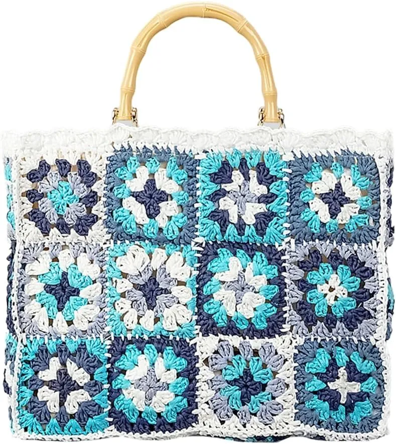 Straw Tote Bag for Women Crochet Beach Bag Summer Woven Rainbow Hobo Handbag Floral Straw Purse Vacation
