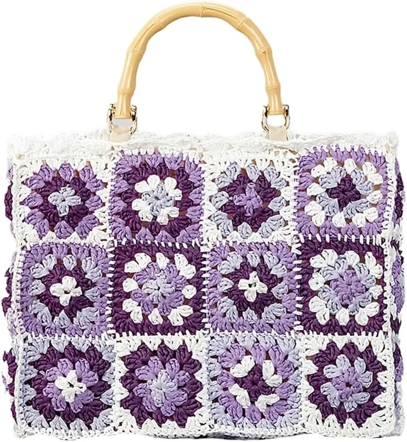 Straw Tote Bag for Women Crochet Beach Bag Summer Woven Rainbow Hobo Handbag Floral Straw Purse Vacation