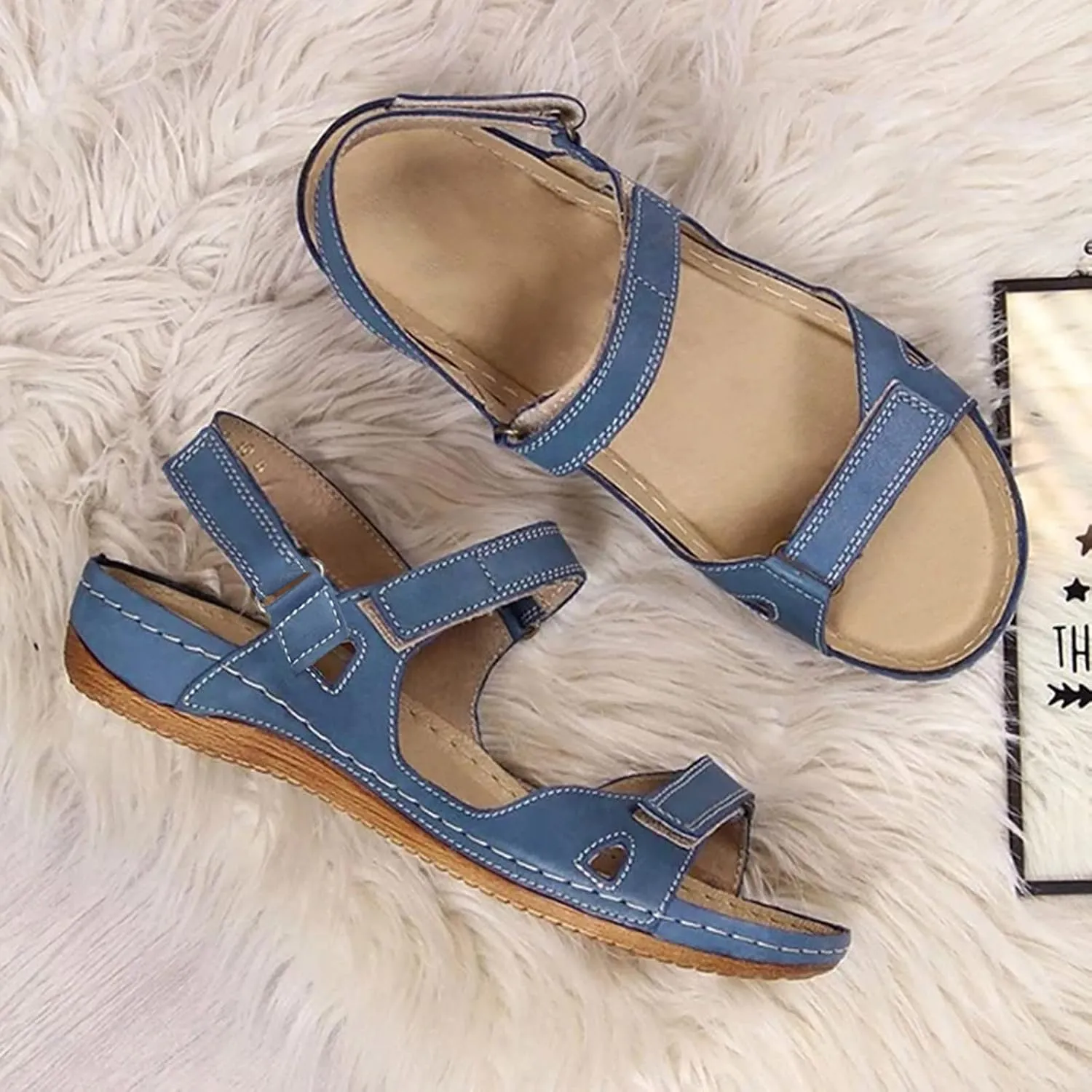 SuanlaTDS Flat Orthopedic Sandals for Women Comfortable Open Toe Adjustable Ankle Strap Platform 2025 Dressy Summer Beach Dress Shoes Arch Support Low Wedge Heel Walking Outdoor Sandal