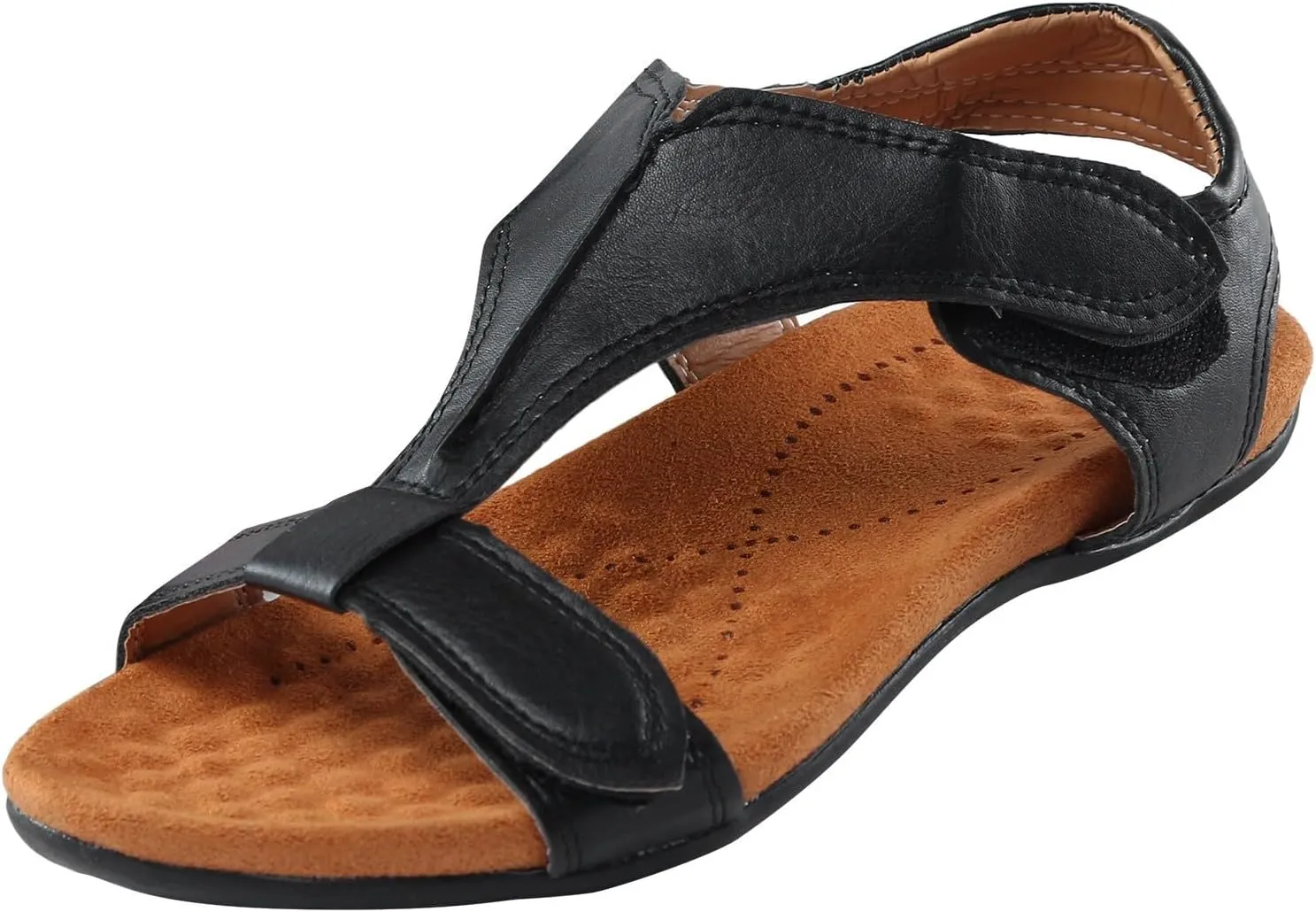 SuanlaTDS Flat Sandals for Women Dressy Summer Bohemian Comfortable Adjustable Ankle Strap Open Toe Platform Low Heels Orthopedic Sandals with Arch Support Elegant Casual Walking Shoes