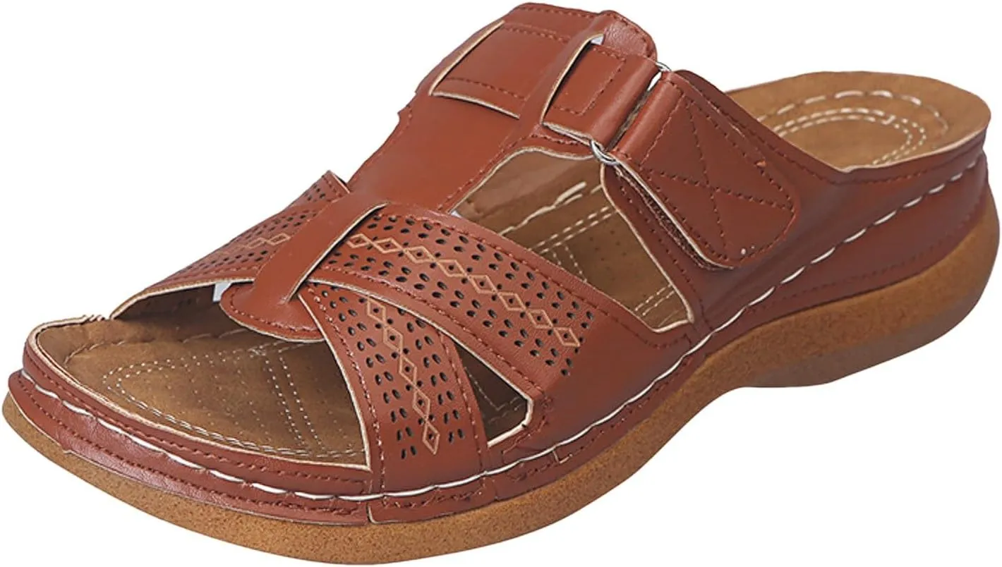 SuanlaTDS Orthopedic Sandals for Women Summer Comfortable Wedge Platform Walking Sandals with Arch Support Casual Outdoor Flat Open Toe Low Heels Wedges Slip On Slide Sandals Slippers