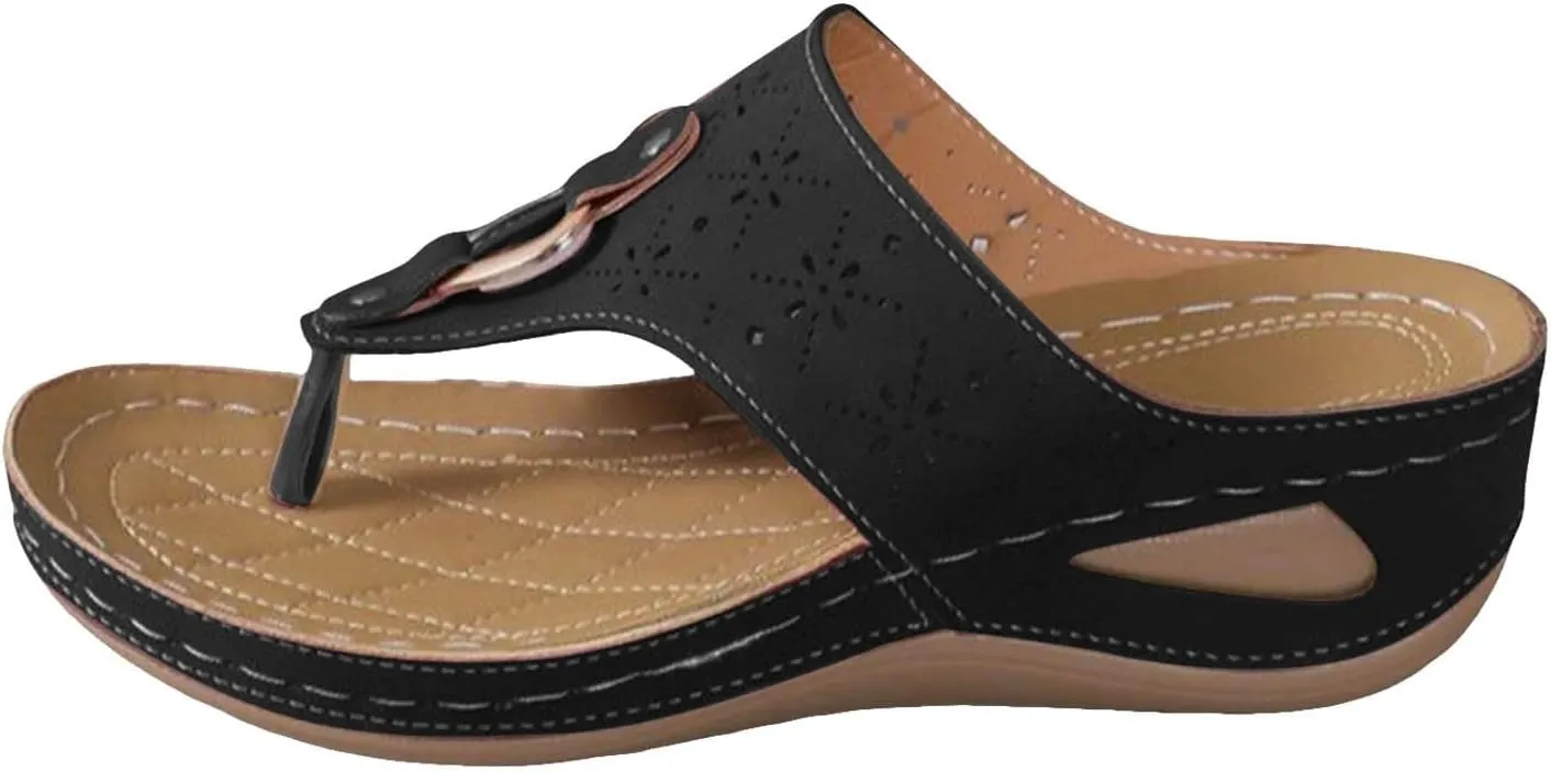 SuanlaTDS Orthopedic Wedge Flip Flops Sandals for Women Summer Dressy Open Toe Platform Arch Support Slippers 2025 Comfortable Slip On Slides Beach Shoes Low Heels Outdoor Walking Sandal